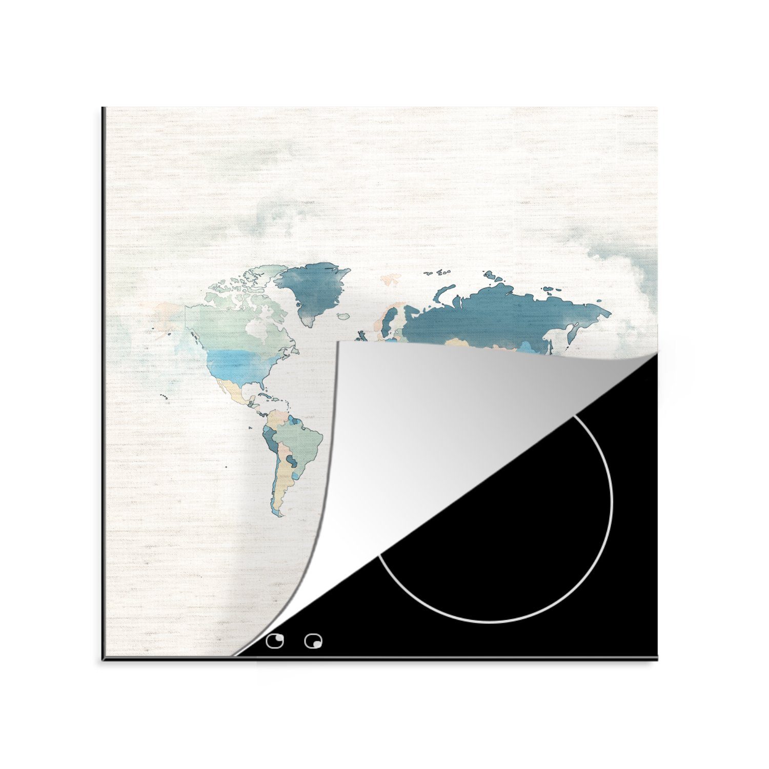MuchoWow Herdblende-/Abdeckplatte Weltkarte - Farben - Weiß, Vinyl, (1 tlg), 78x78 cm, Ceranfeldabdeckung, Arbeitsplatte für küche