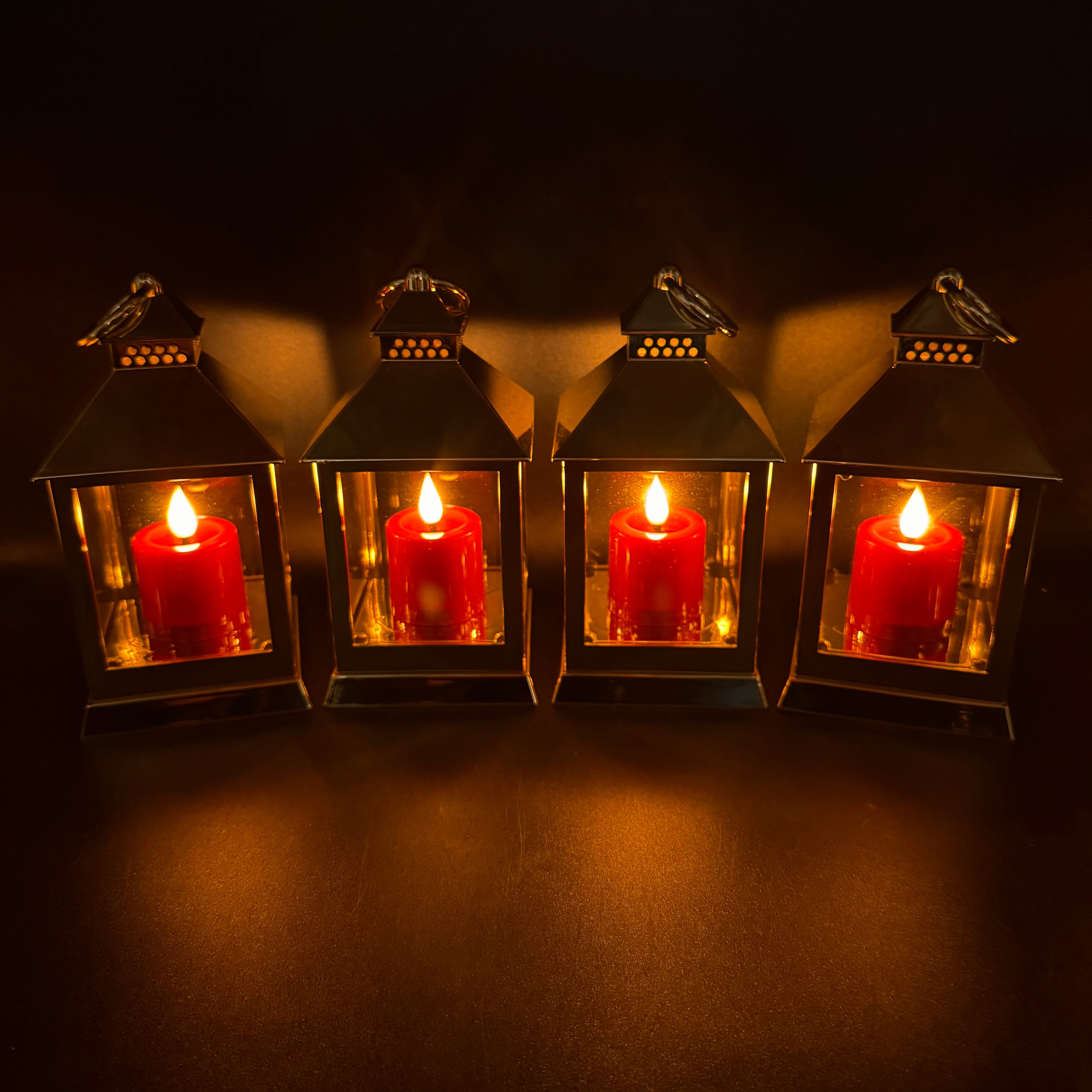 Online-Fuchs LED Laterne - 4er Set Deko Laternen mit LED-Kerzen und 6-Stunden Timerfunktion, mit realistischer Kerzenflamme, warmweiße Beleuchtung, glänzender Shiny-Look - aus Kunststoff gefertigt