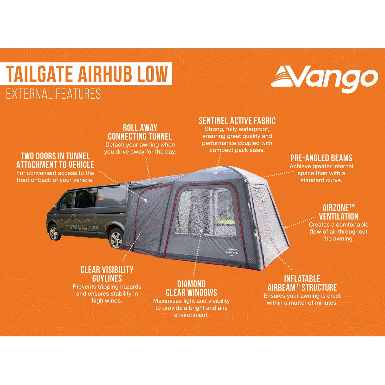 Vango aufblasbares Buszelt, Van Camping Low 3000 Tailgate Vorzelt Heckzelt Bus Zelt mm Zelt AirHub