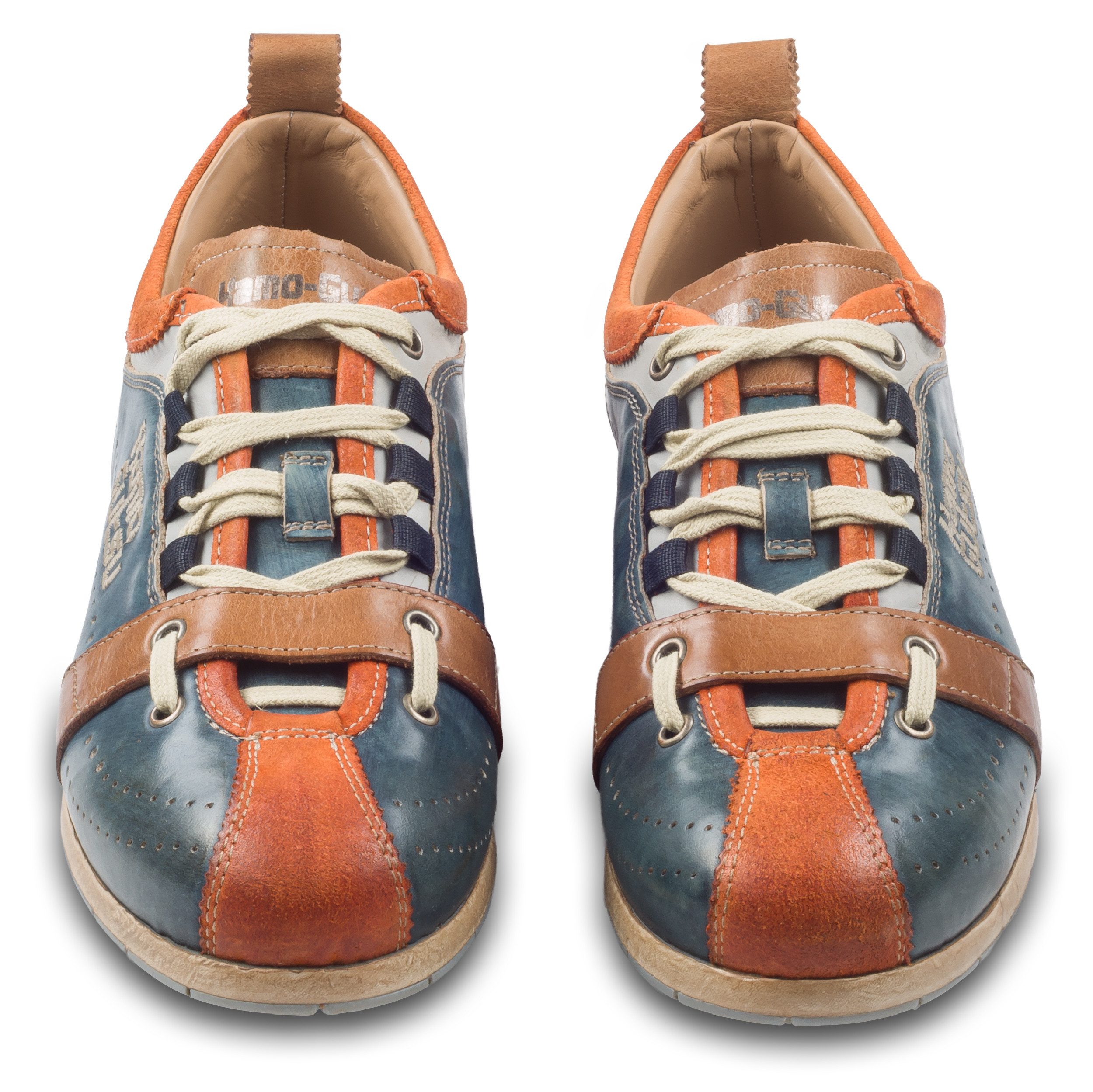 Kamo-Gutsu Herren Sneaker Leder blau/orange, stone-washed (TIFO-017 arancio navy) Sneaker Handgefertigt in Italien