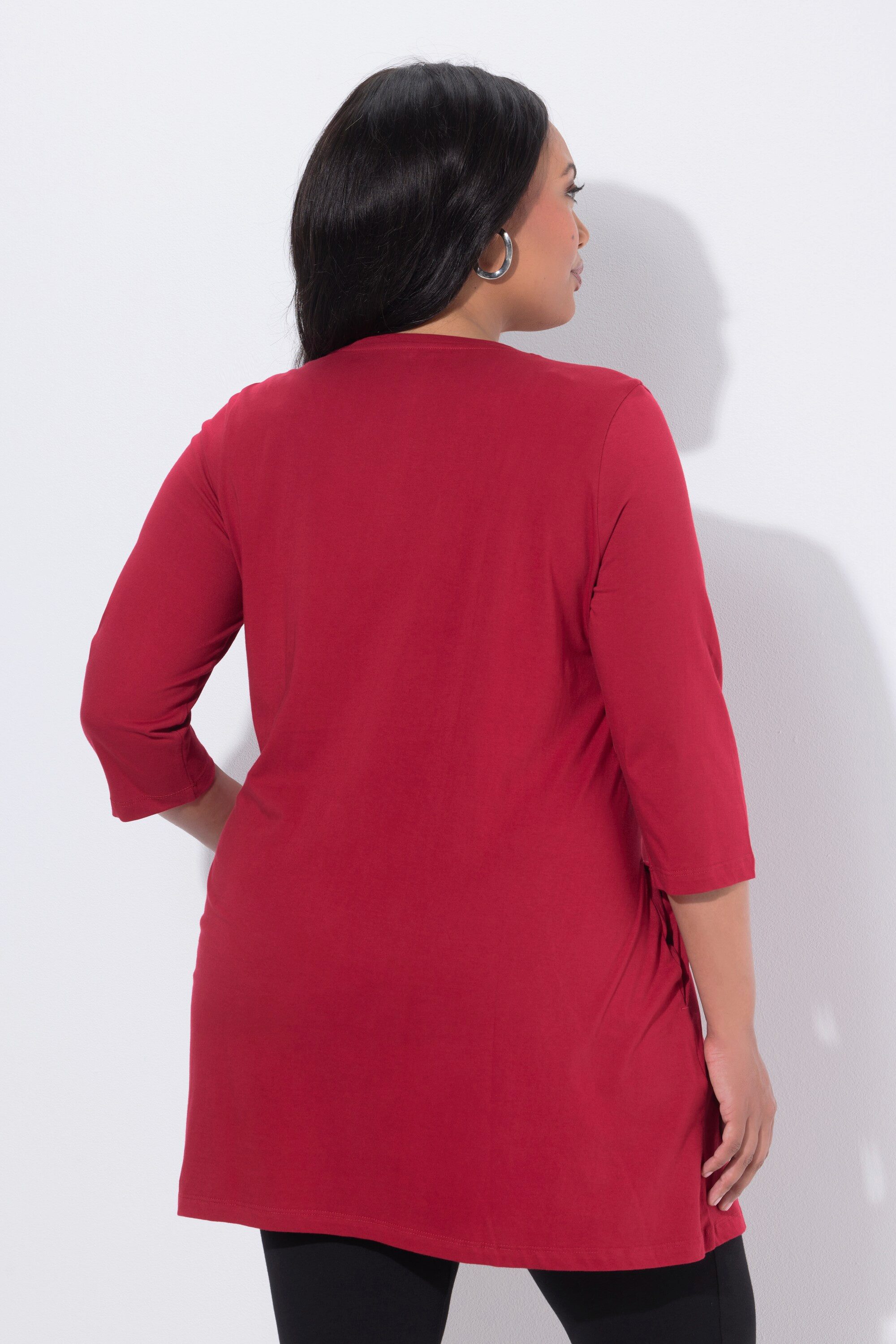Ulla Popken Longshirt Longshirt Ziernähte A-Linie V-Ausschnitt 3/4-Arm