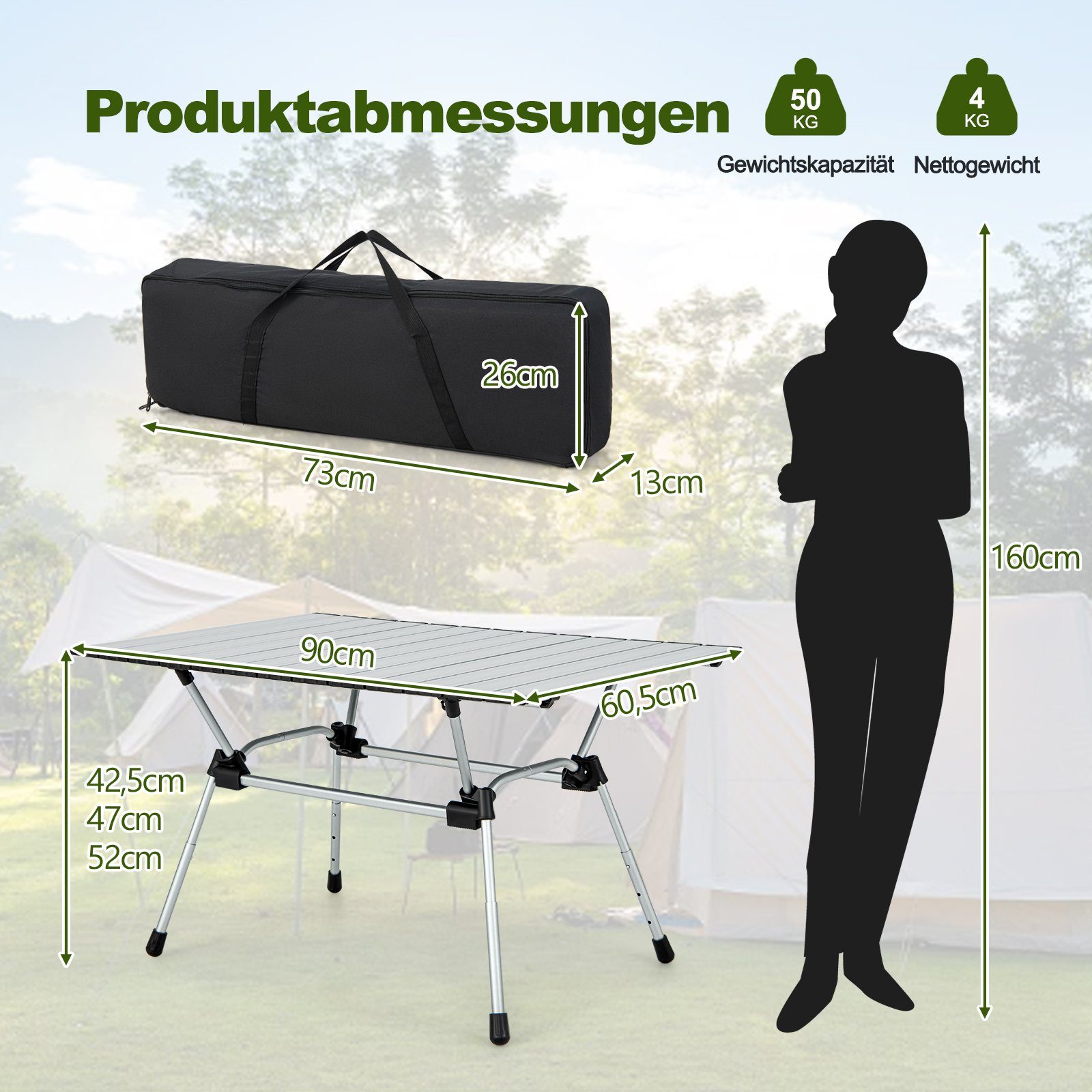 COSTWAY Campingtisch Klapptisch, 4-stufig höhenverstellbar günstig online kaufen