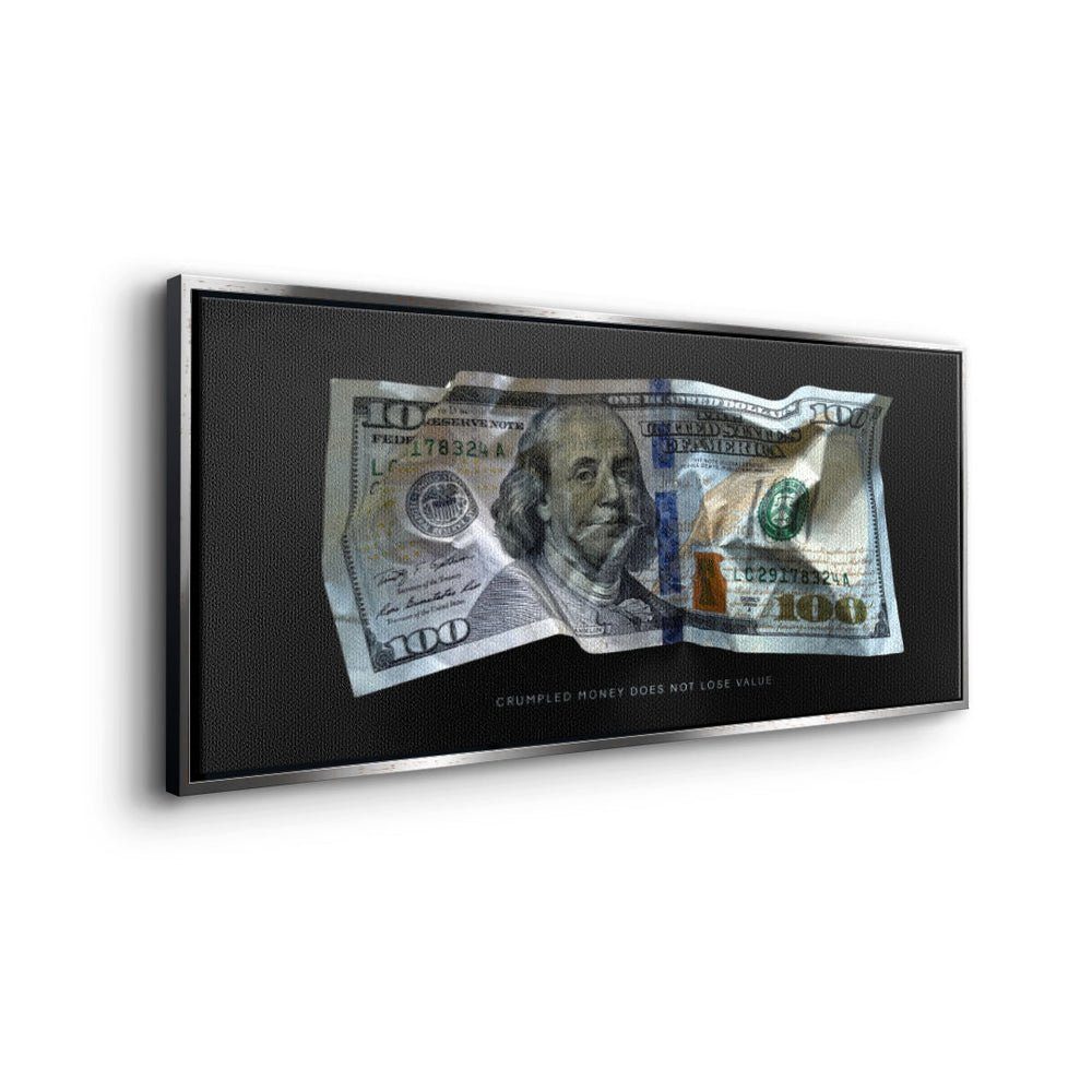 Premium Money DOTCOMCANVAS® V1 Leinwandbild, Motivationsbild Rahmen Crumble schwarzer -