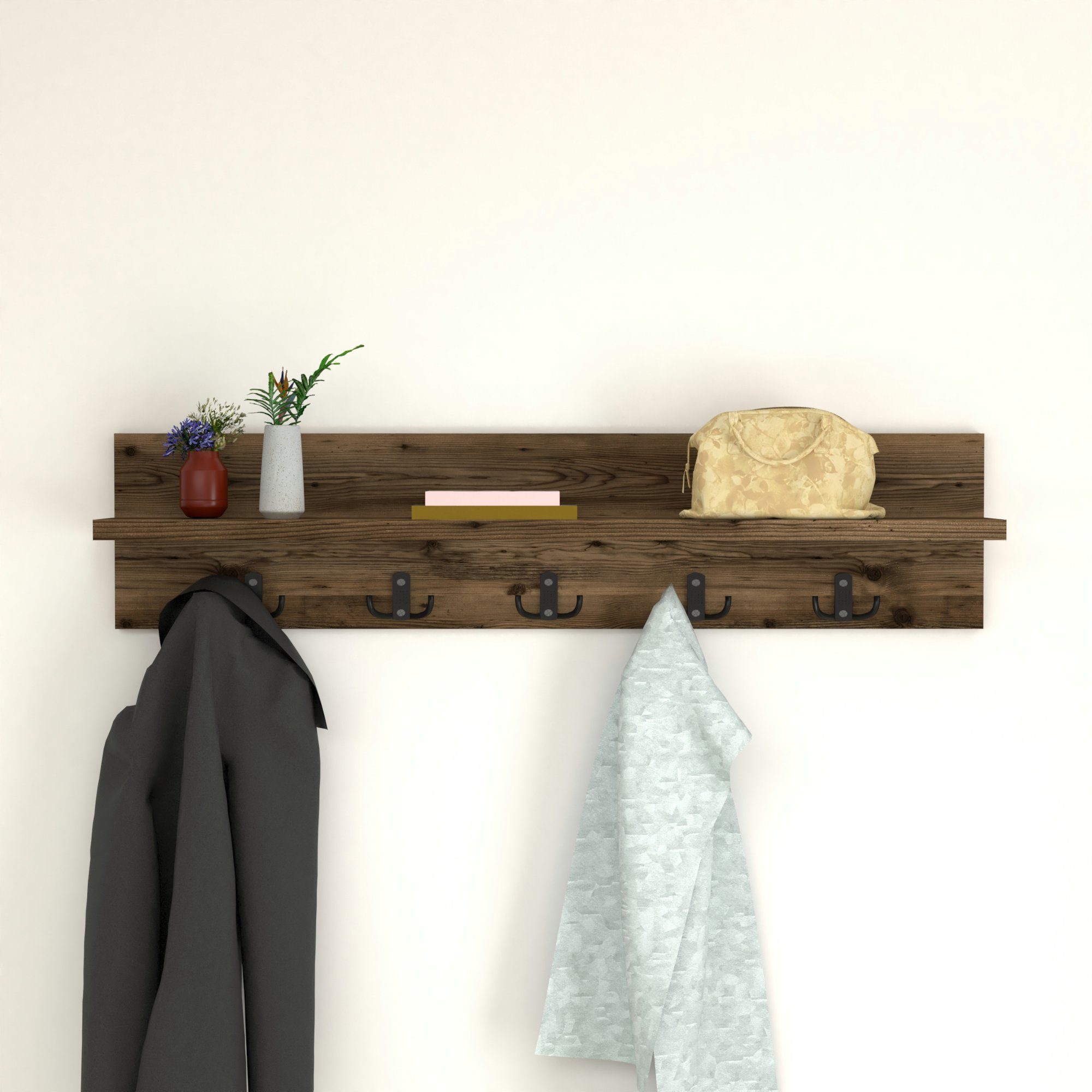 en.casa Wandgarderobe, Hammarö Flurgarderobe mit Ablage und 10 Haken Eiche, antik