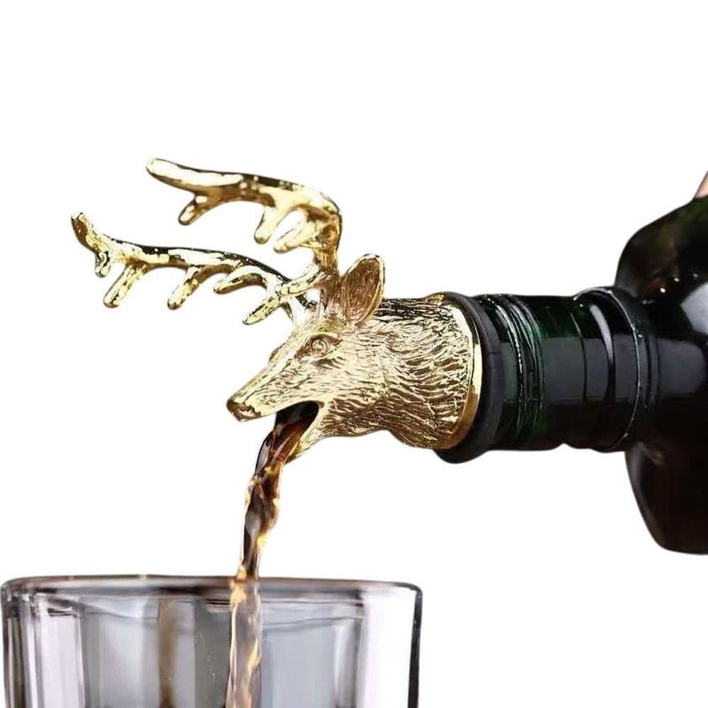 Dekantierausgießer Weinausgießer und Flaschenverschluss Hirschkopf Zinklegierung DE.