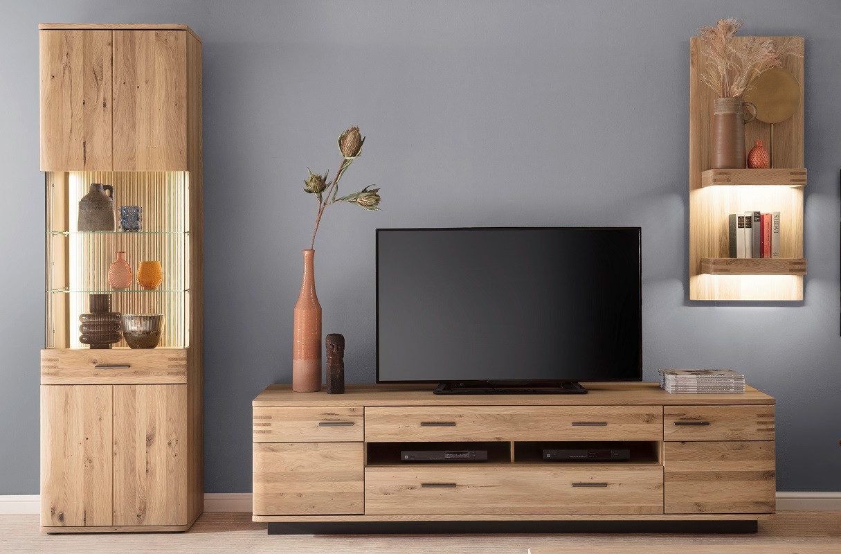 MCA furniture Wohnwand Wohnwand Anbauwand Salvador, Balkeneiche Bianco, 3-teilig, (4-St)
