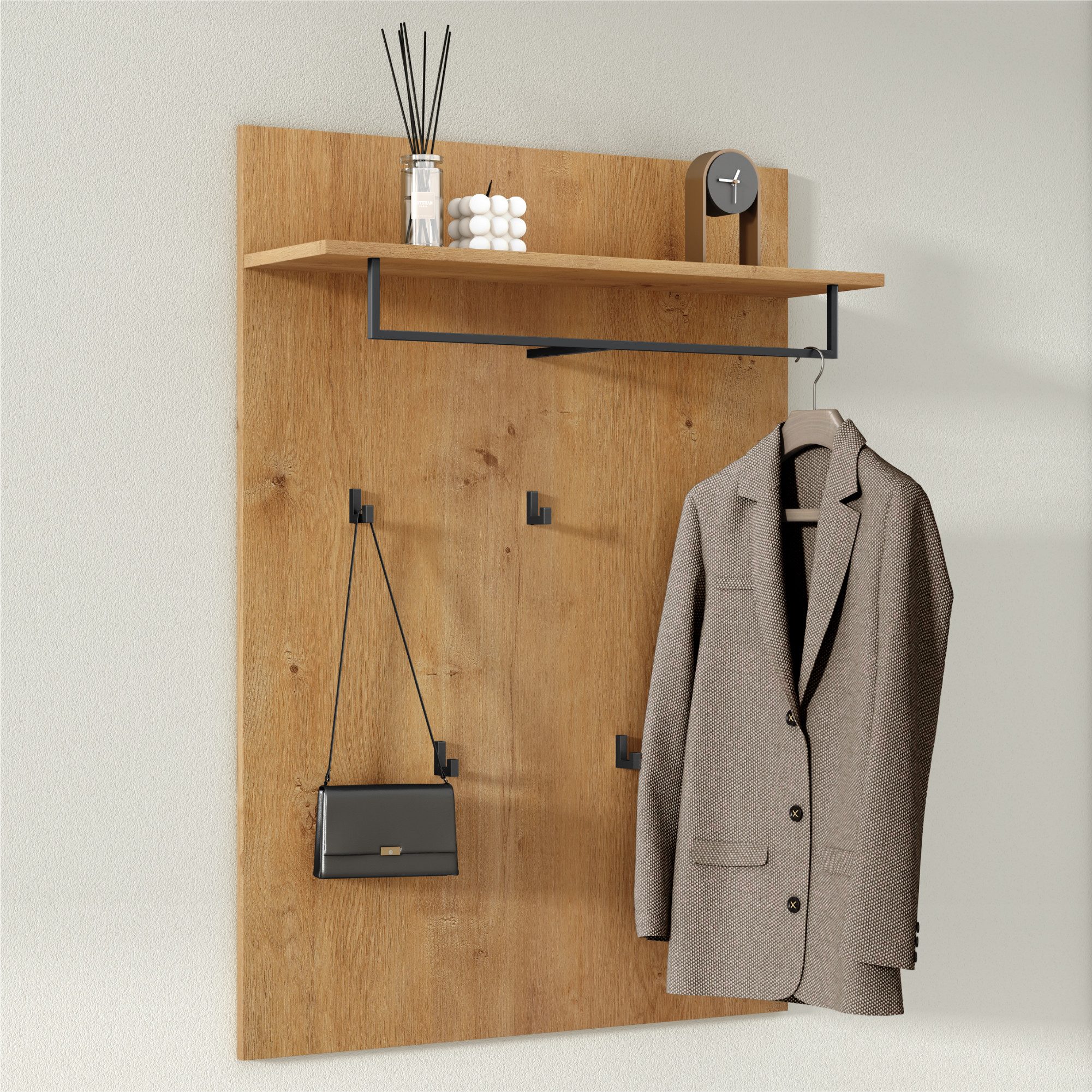 doporro Wandgarderobe Garderobenpaneel mit 5 Haken 108*78*21.6cm Gabo-01, mit Ablage