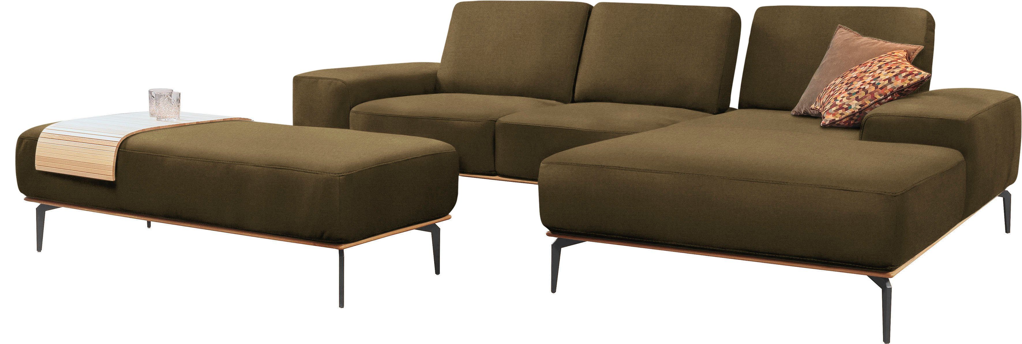 W.SCHILLIG Ecksofa run, Designsofa mit tollem Sitzkomfort, bequem, L-Form, mit Holzsockel, Füße in Schwarz pulverbeschichtet, Breite 279 cm