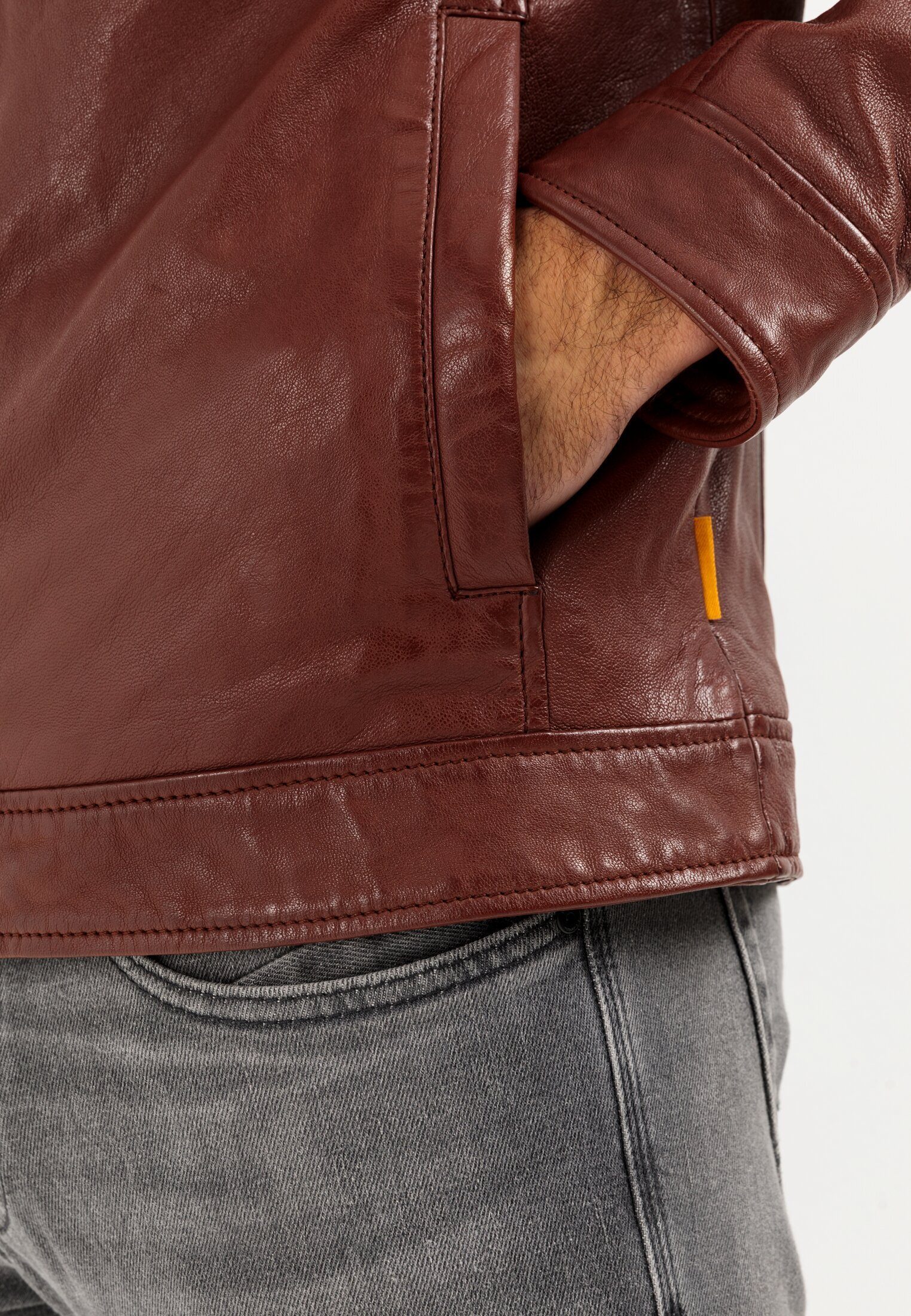 camel active Lederjacke mit Stehkragen Langarm