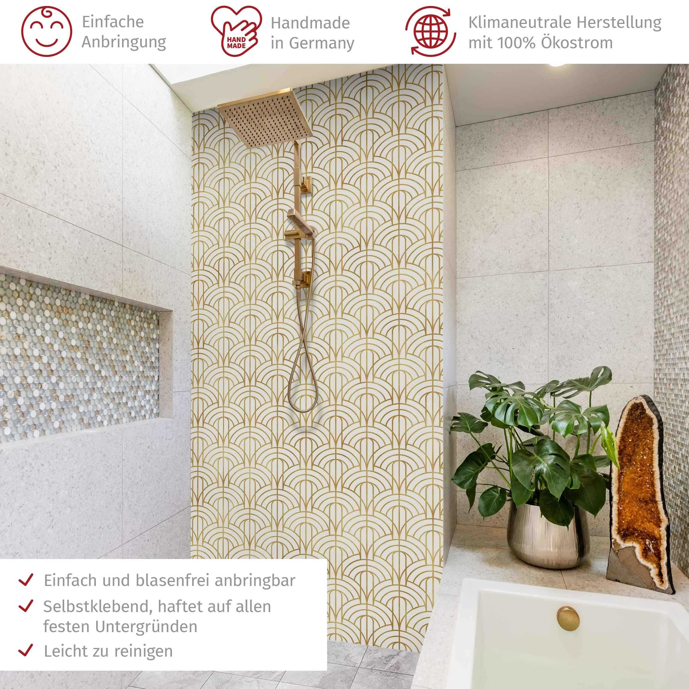 Thumbnail - Bilderdepot24 Badrückwand Muster gold Duschrückwand ohne Bohren Dusche, (1-tlg., Hart-Folie Premium matt 0,61 mm), fugen...