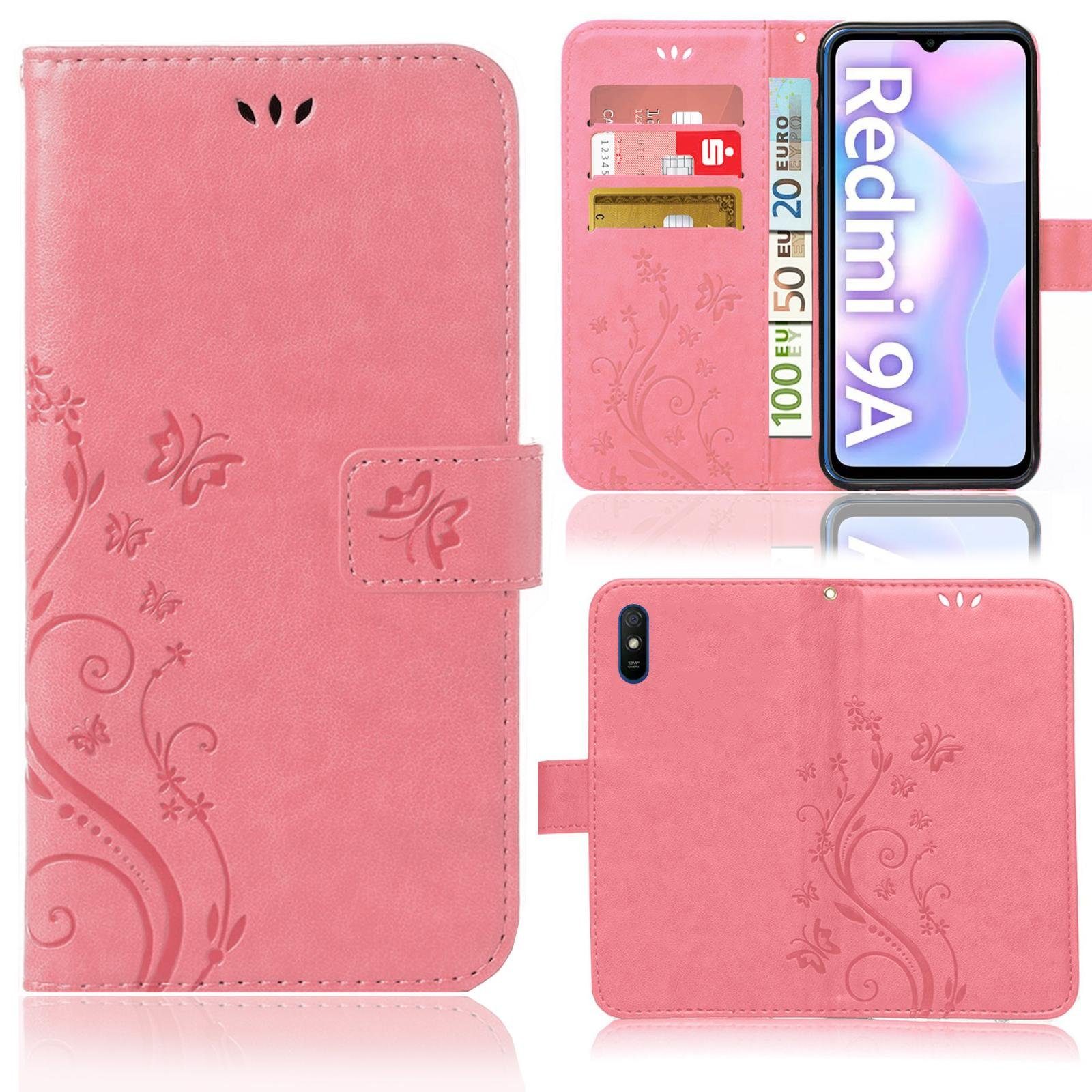 Numerva Handyhülle Bookstyle Flower Handytasche für Xiaomi Redmi 9A / 9i / 9AT, Klapphülle Flip Cover Case Etui