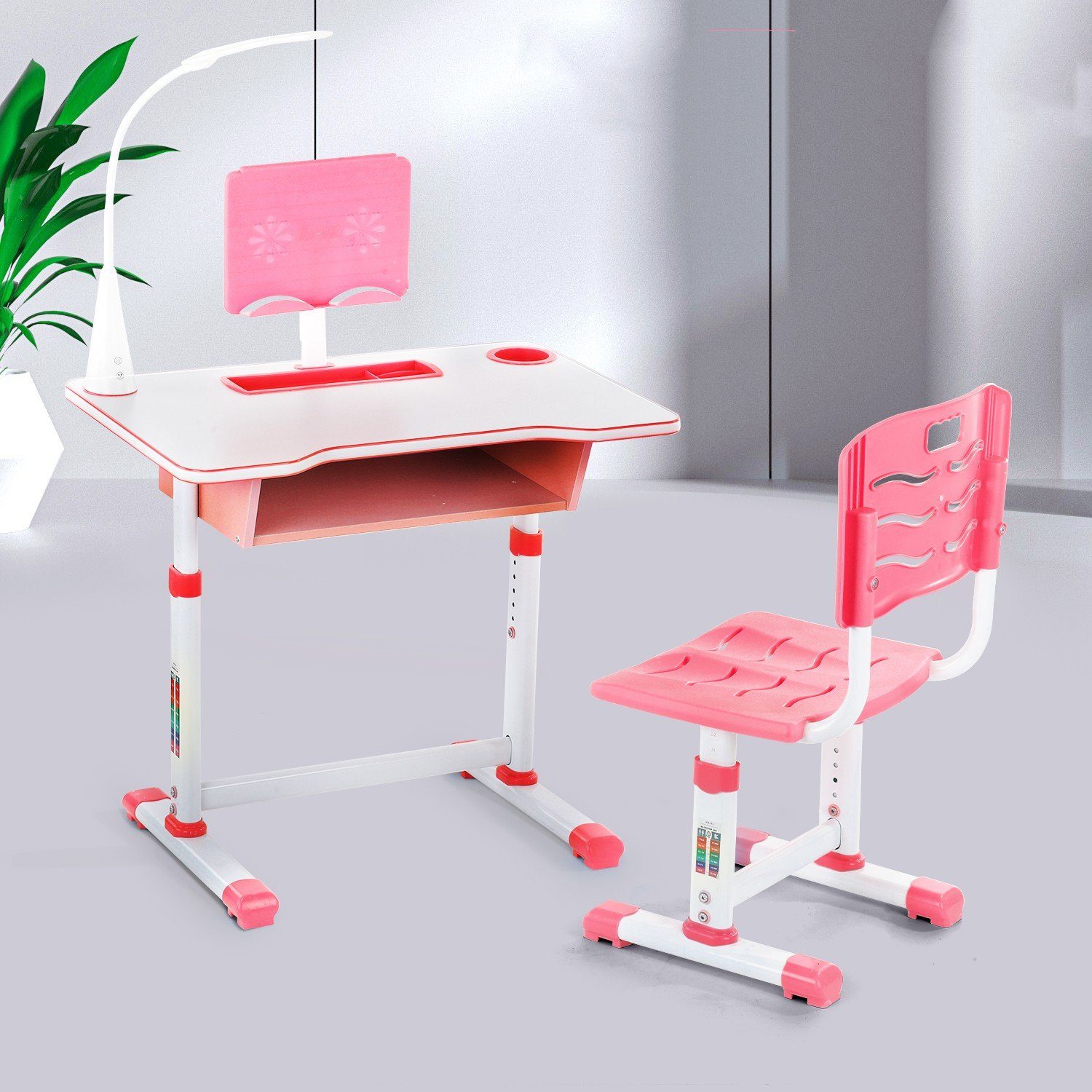 WILGOON Kinderschreibtisch Jugendschreibtisch mit Lampe, höhenverstellbar, günstig online kaufen