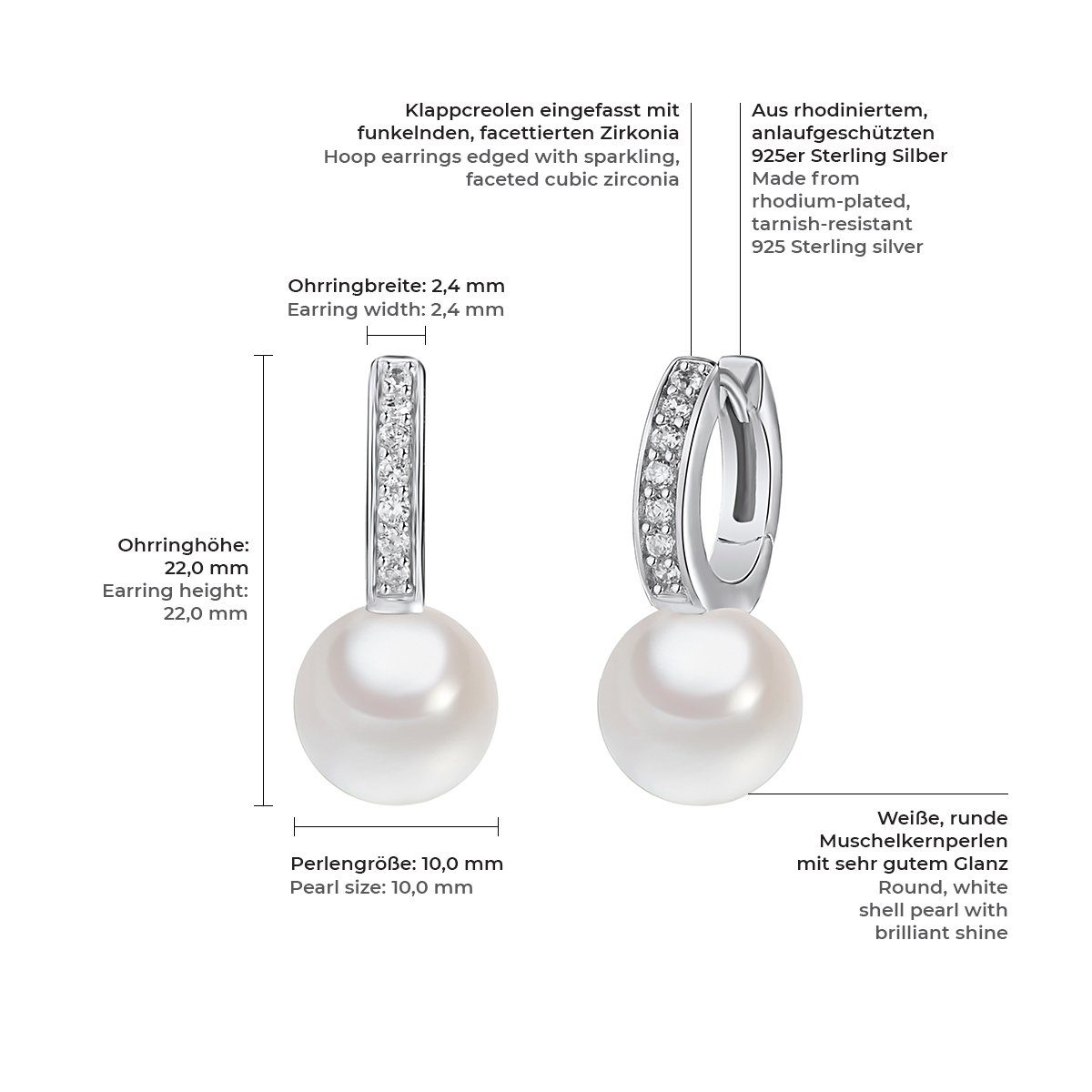 Rafaela Donata Paar Creolen Perlencreolen aus 925 Sterling Silber, mit Zirk günstig online kaufen