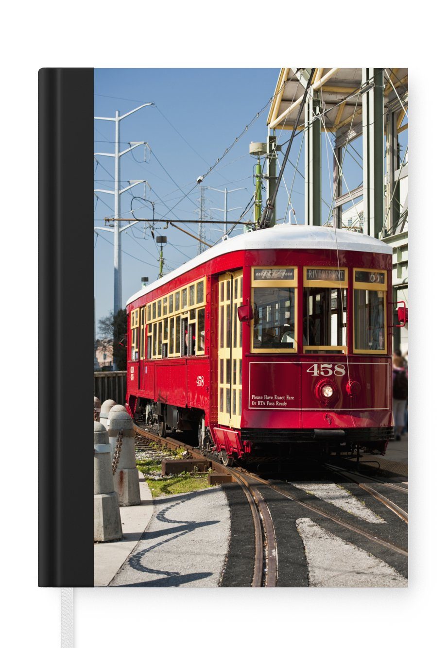MuchoWow Notizbuch Eine rote Straßenbahn mit Menschen in New Orleans, Journal, Merkzettel, Tagebuch, Notizheft, A5, 98 Seiten, Haushaltsbuch | Notizbücher