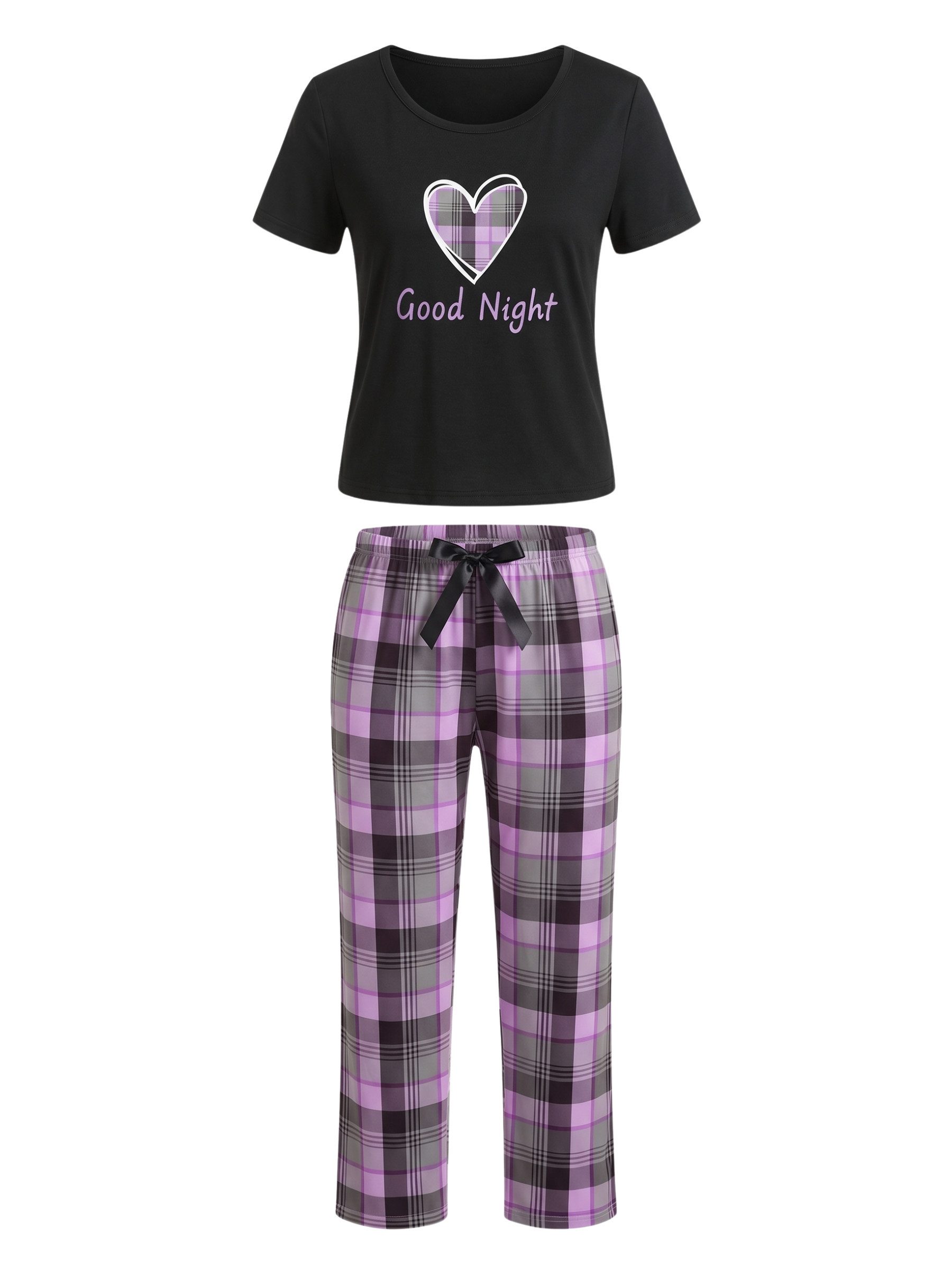 Elegant Love Pyjama Lässiger Schlafanzug Damen – Nachtwäsche & gemütliche Homewear (Set, 2 tlg., Kurzarmshirt & lange Hose) Komfortable Loungewear – Hausanzug für Abende & ruhige Nächte