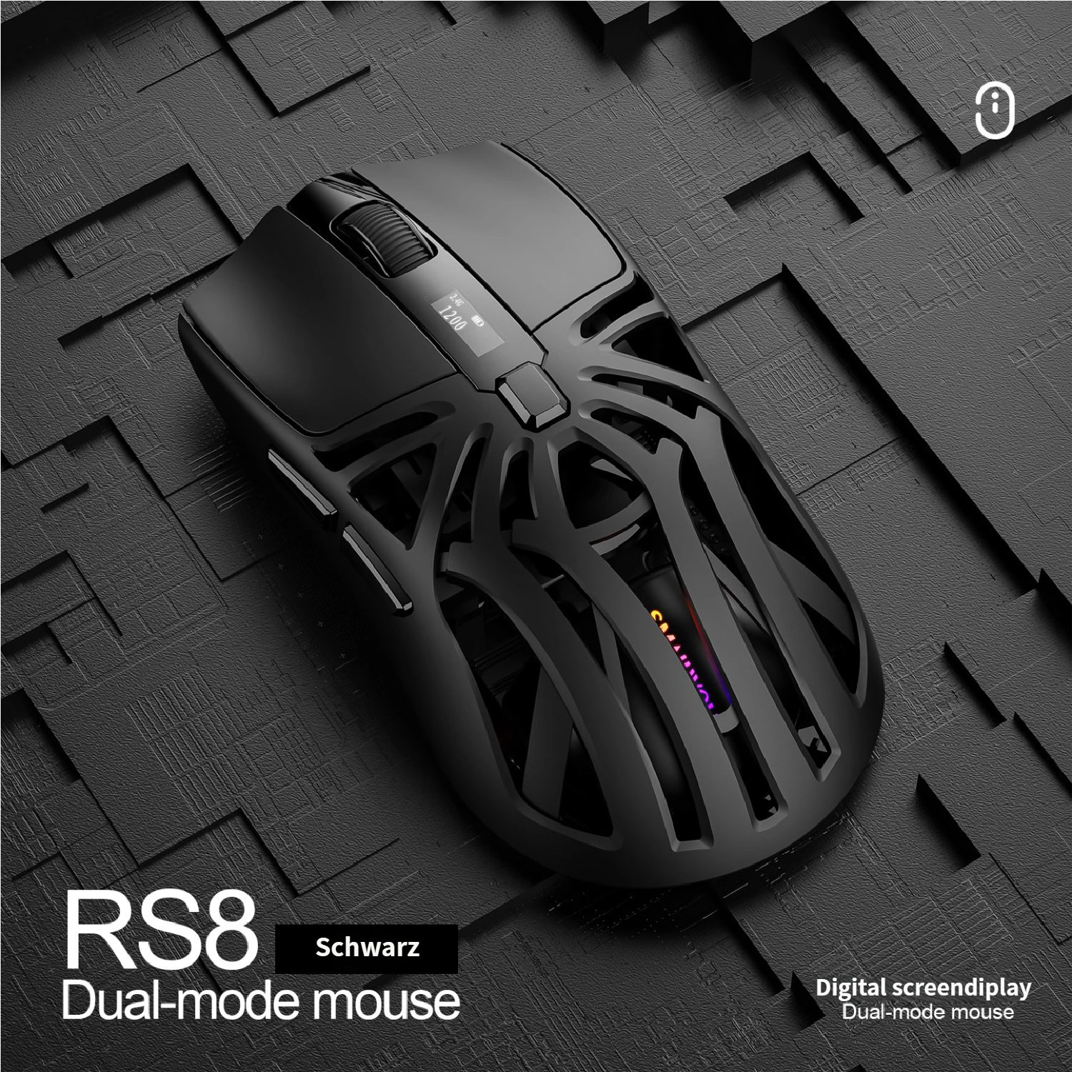 KINSI Leichte Gaming-Maus mit Akkuanzeige,3 Verbindungsarten,1000Hz Maus (Bluetooth, 10000 DPI,Programmierbar)