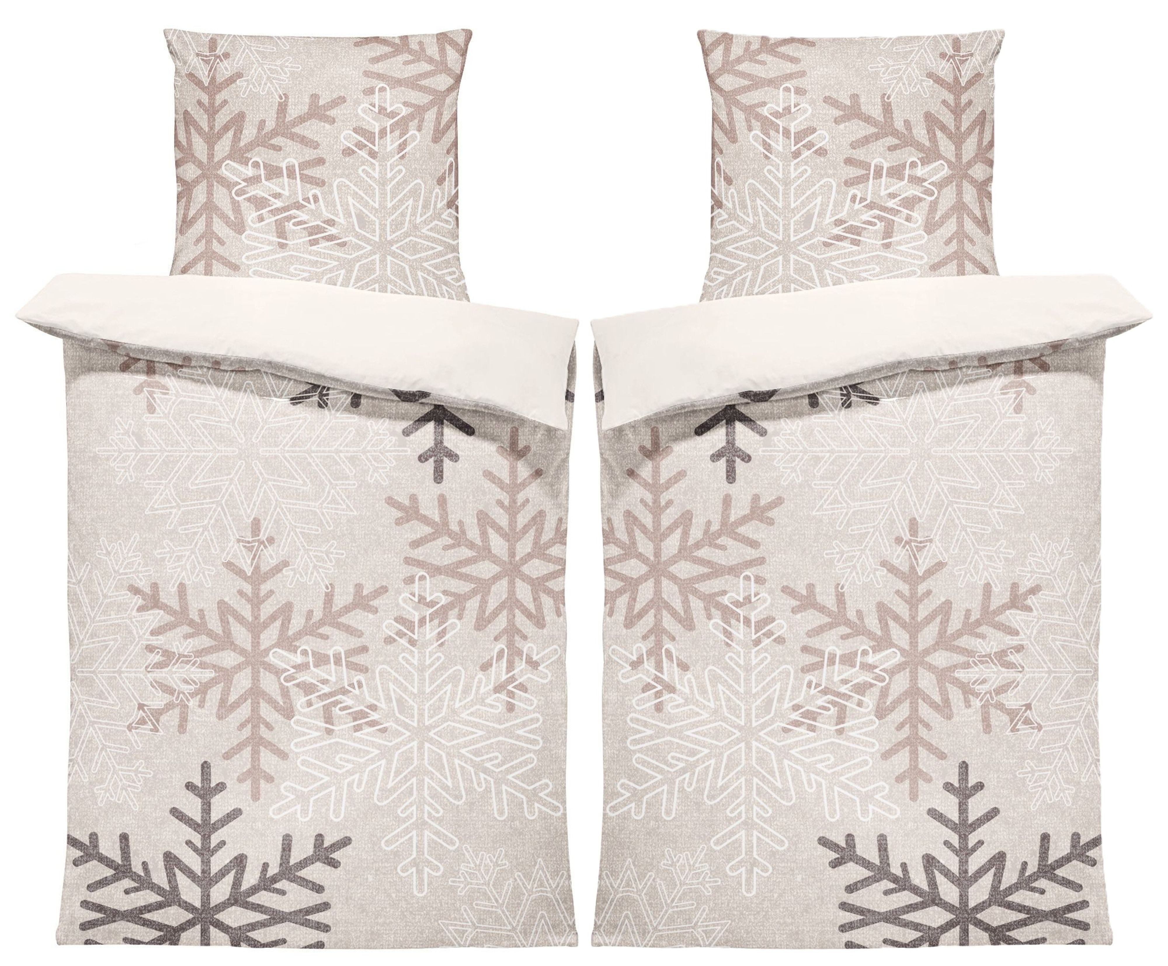 One Home Bettwäsche Winter Snowflakes, Flanell, 4 teilig, Kristalle und Schneeflocken, kuschelig warme weiche Baumwolle Biber