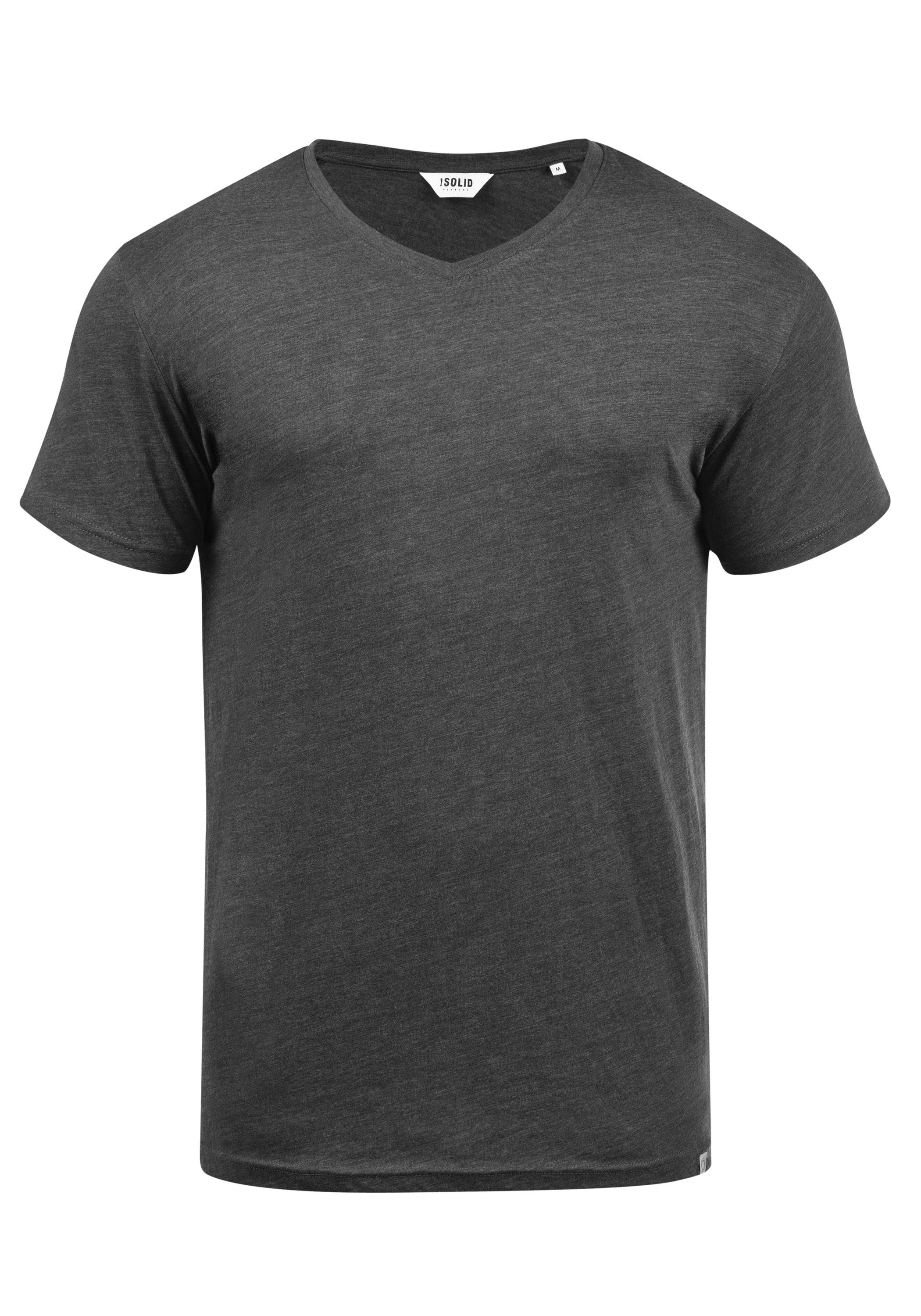 !Solid V-Shirt SDBedo Kurzarmshirt mit Melange Effekt Dark Grey Melange (8288)
