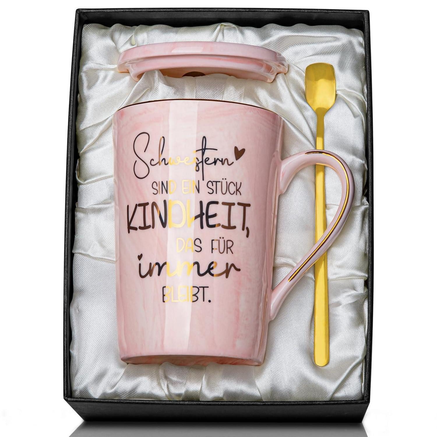LuxusKollektion Tasse Kaffeetasse 400ml Rosa Marmor Gold Muster, Keramik