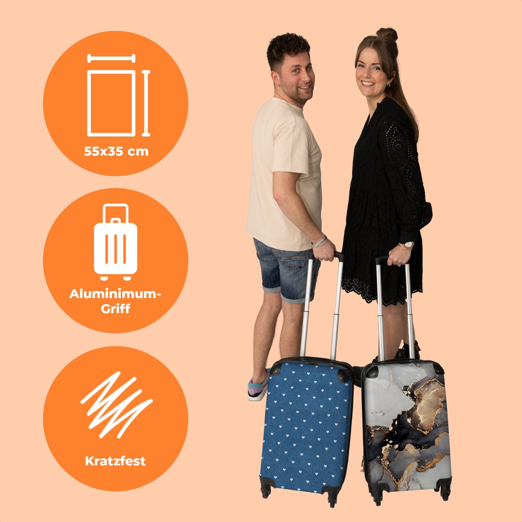 Weiß, 4 Handgepäckkoffer - Rollen, Muster Reisekoffer Herzen - NoBoringSuitcases.com© Rollen Cabin 4 Rollkoffer - 55x35x20cm - mit Kleine Handgepäck Blau Trolley