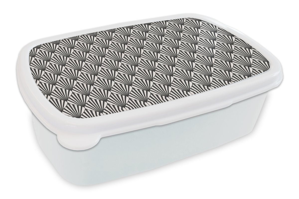 MuchoWow Lunchbox Muster - Abstrakt - Schwarz - Jugendstil, Kunststoff, (2-tlg), Brotbox für Kinder und Erwachsene, Brotdose, für Jungs und Mädchen weiß