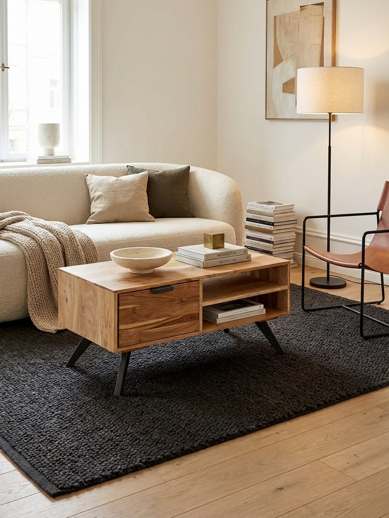 KADIMA DESIGN Couchtisch Couchtisch 95x45x45 cm Akazie Wohnzimmertisch Massivholz Rechteckig, (Massiv), Holztisch mit Stauraum, Sofatisch mit Schublade, Tisch Wohnzimmer