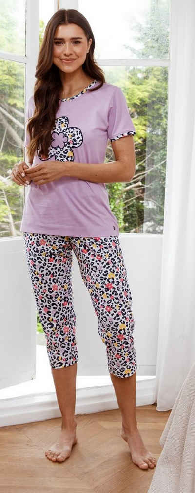Rebelle Schlafanzug Damen Pyjama mit Capri Hose (2 tlg) Baumwolle