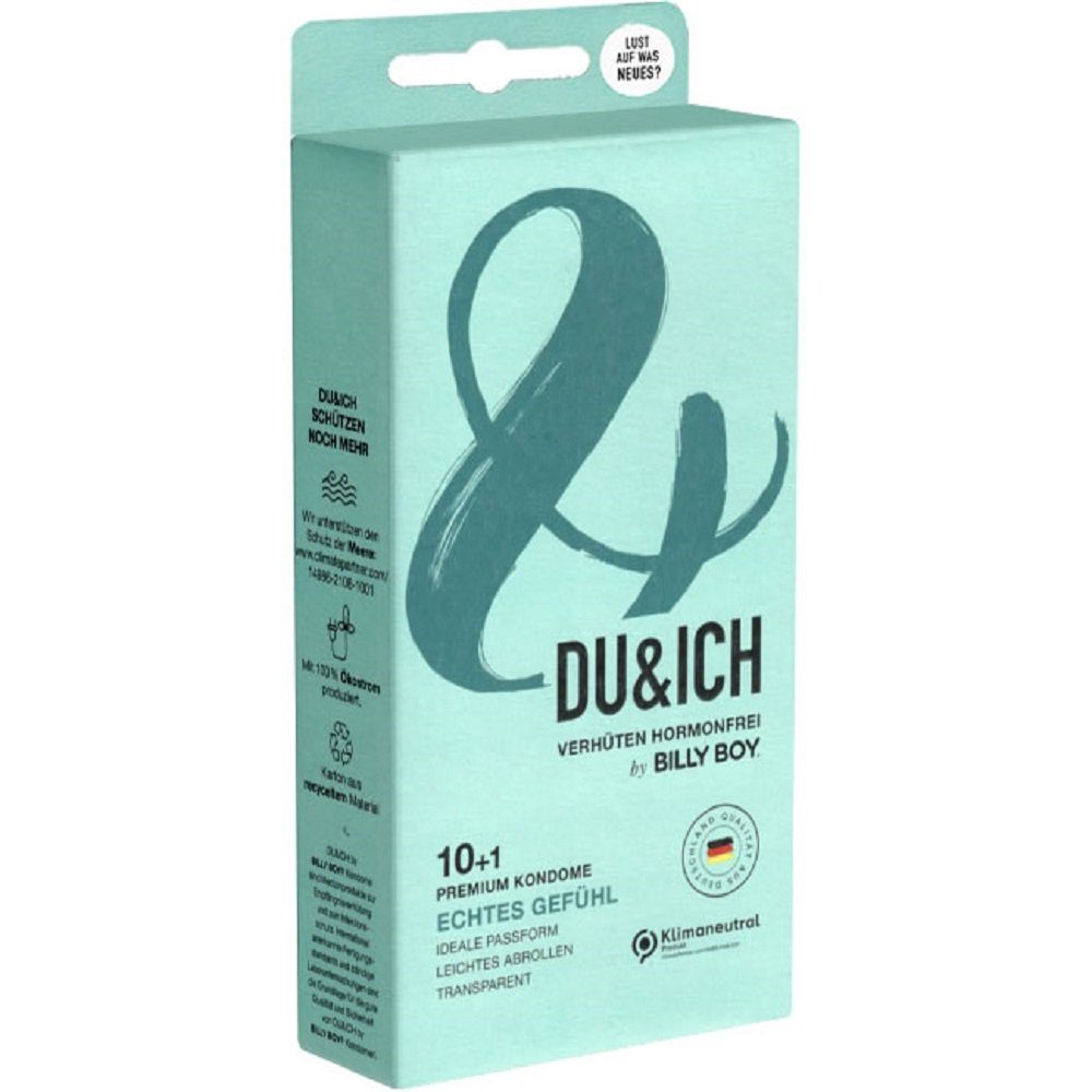 Billy Boy Kondome Du & Ich: Echtes Gefühl transparente Kondome, Packung mit, 11 St., Passform-Kondome, angenehmer Duft, Premium-Kondome für hormonfreie Verhütung