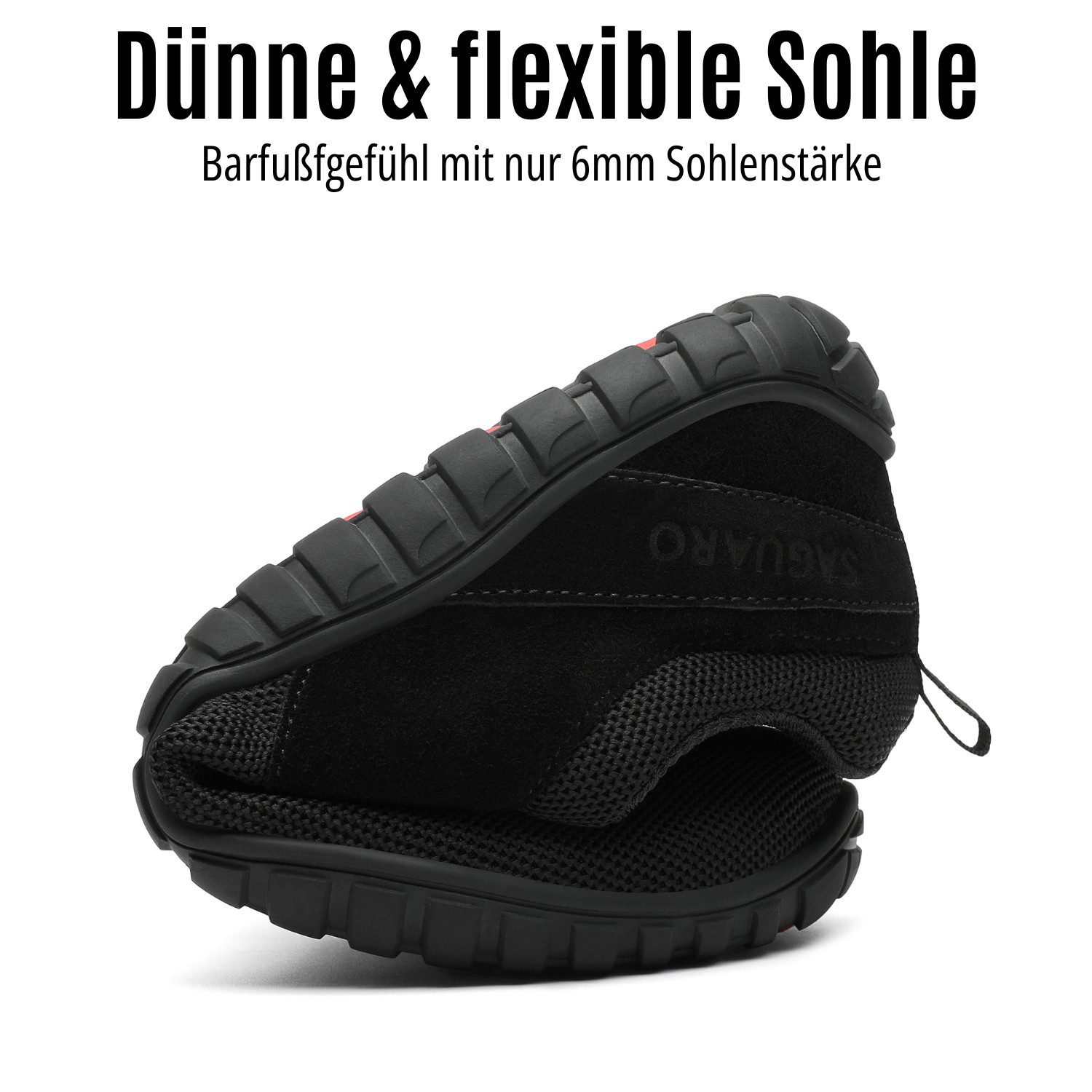 SAGUARO Active Sommer Barfußschuh (6mm Sohlenstärke, Nullabsatz, bequem, leicht, atmungsaktiv, rutschfest) Minimalschuhe Sportschuhe Sneaker Halbschuh Schnürschuh Freizeitschuhe