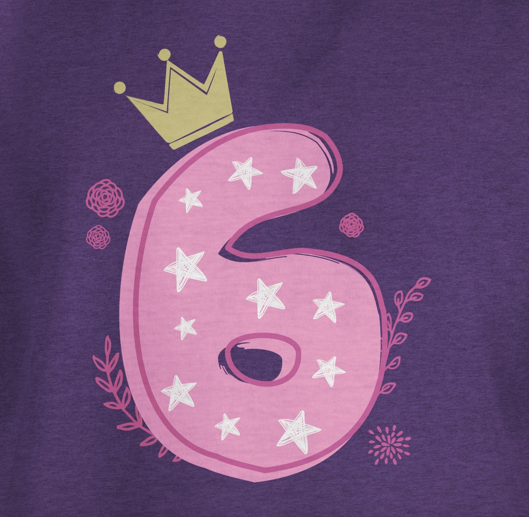 Sterne Meliert Mädchen Shirtracer Geburtstag Sechster Krone Lila 6. T-Shirt 2
