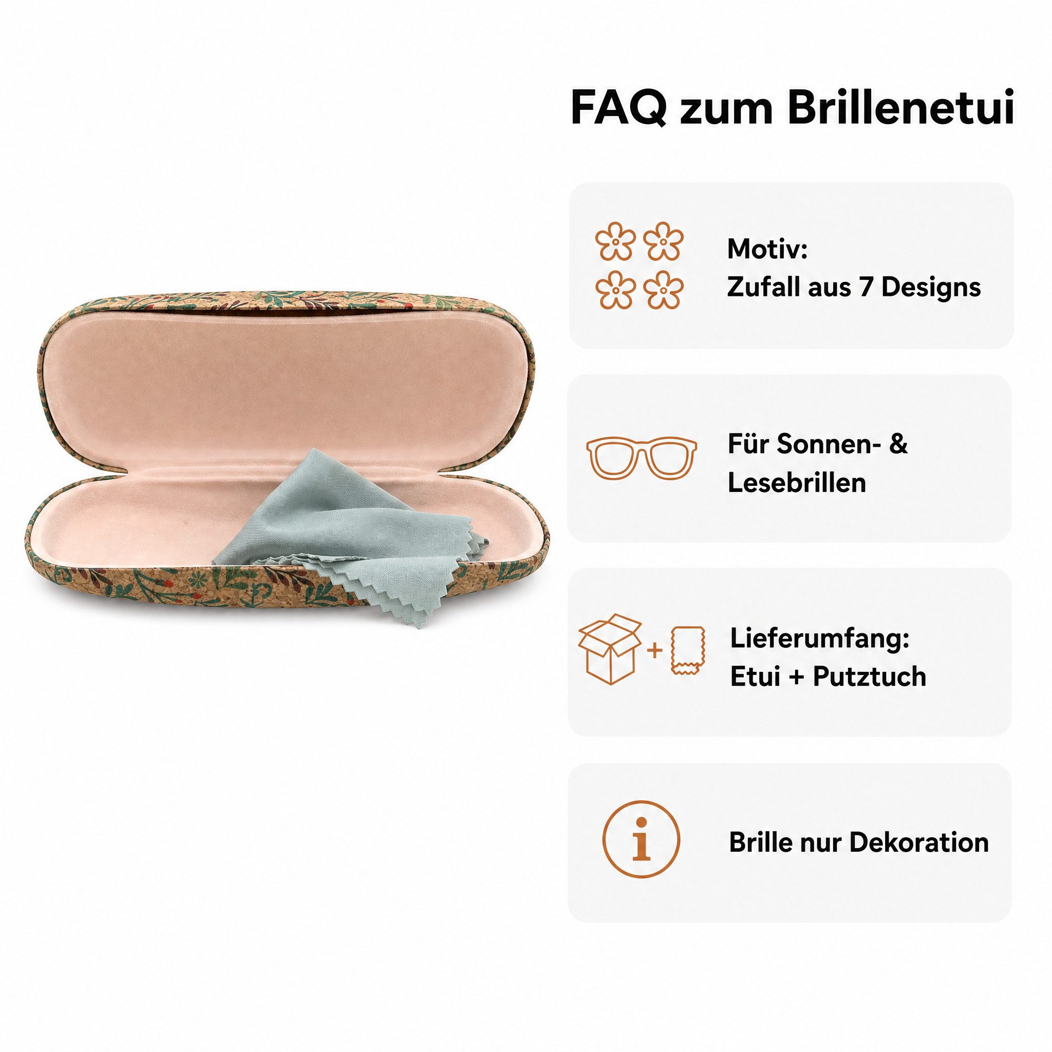 LK Trend & Style Brillenetui aus Kork mit verschiedenen Blumen Designs, in der Hartschale liegt Ihre Brille sehr sicher
