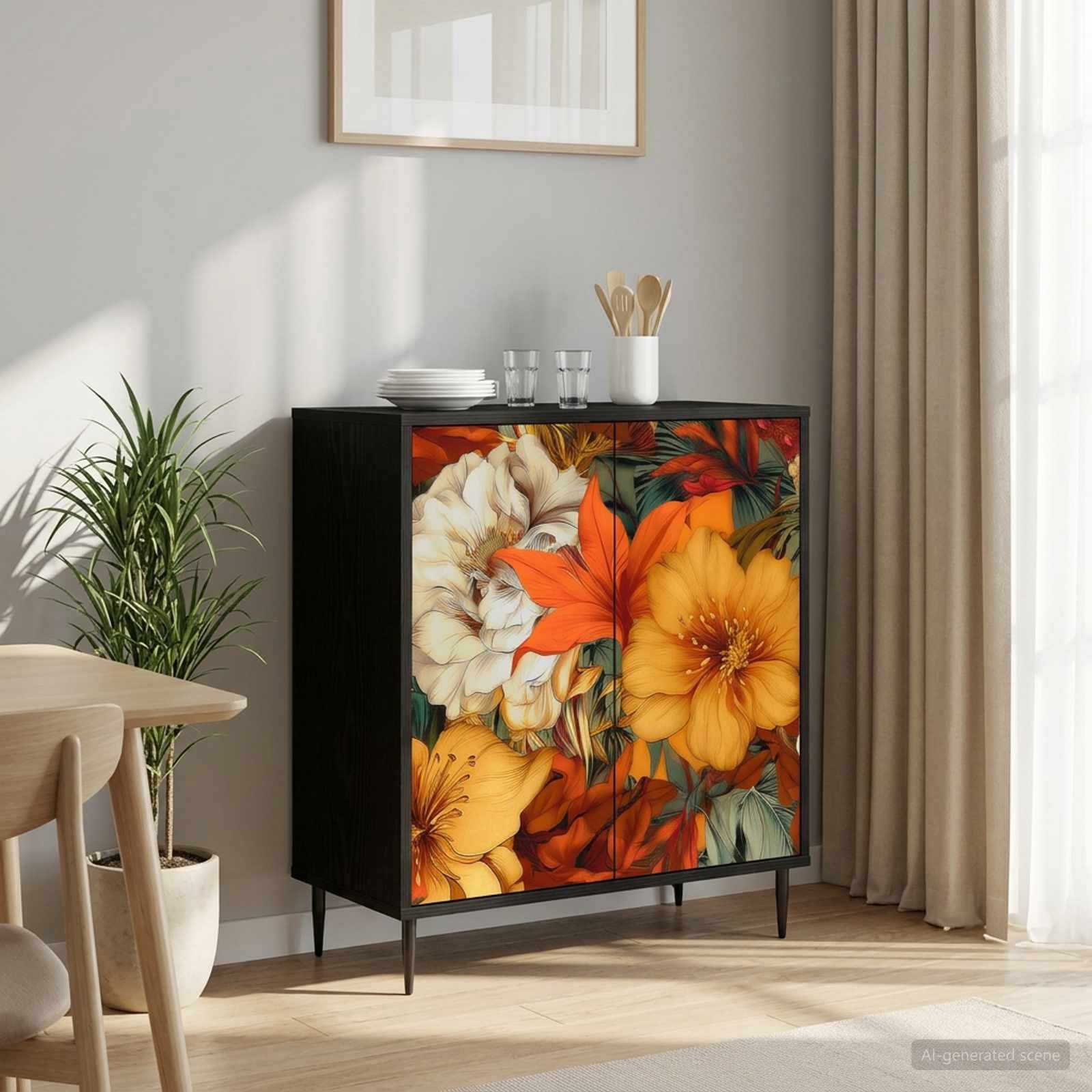 vidaXL Sideboard Sideboard GENNEP Schwarz Eichen-Optik 69 x 33 x 76 cm (1 St)