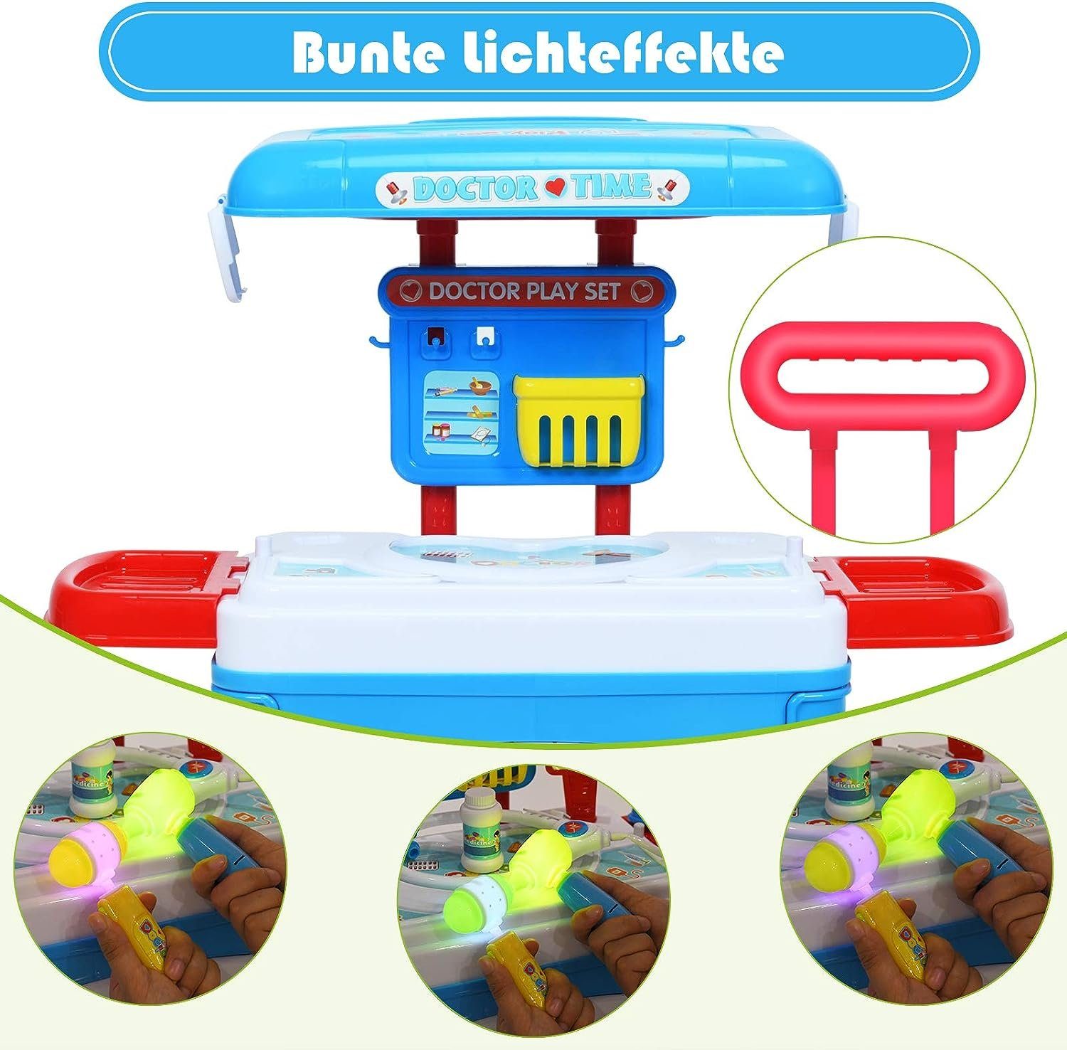 KOMFOTTEU Spielzeug-Arztkoffer höhenverstellbar, mit Licht & Musik