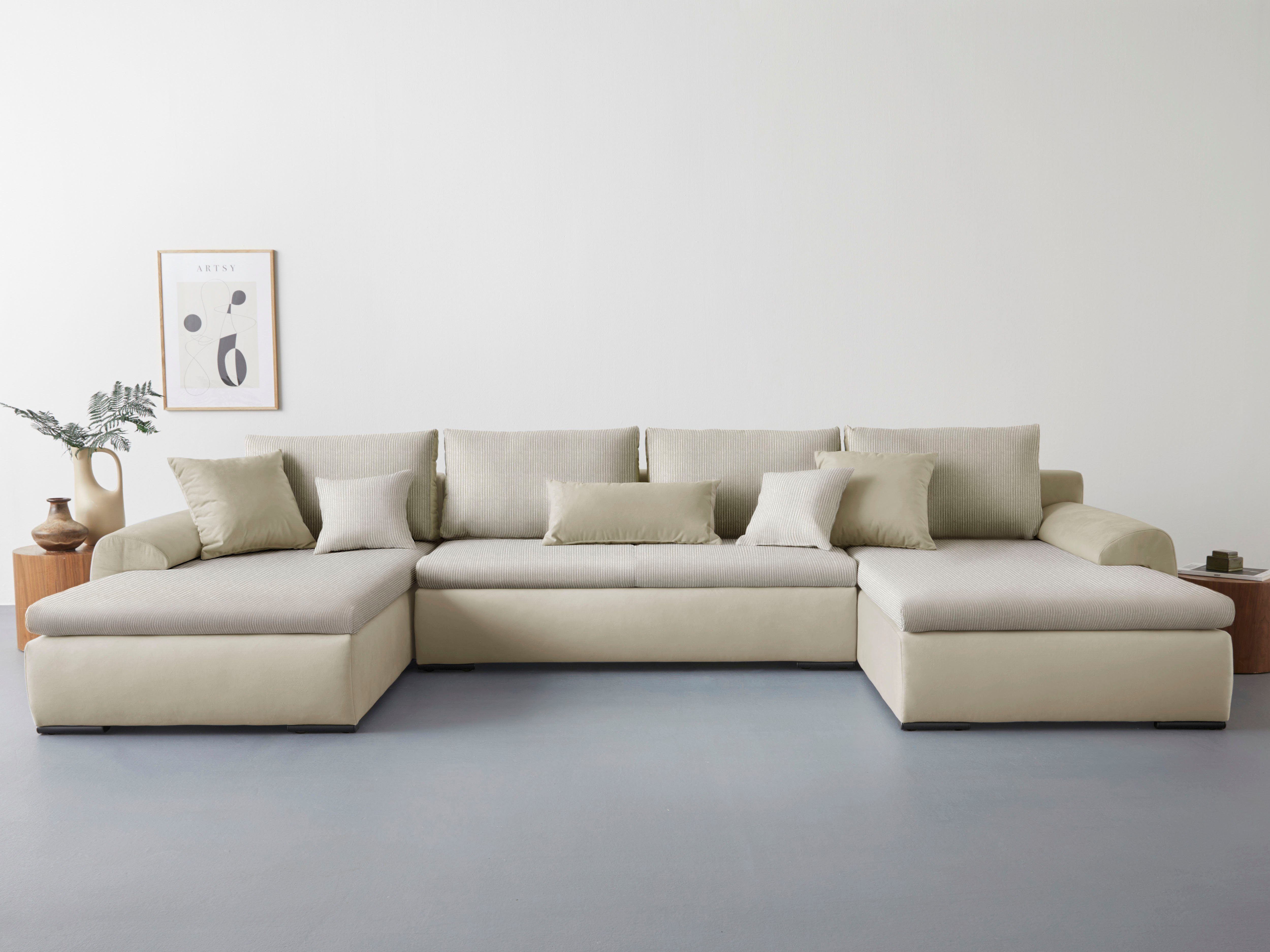 Home affaire Wohnlandschaft Win U-Form, B: 366 cm - OTTO. Verlässliche Qualität., mit Bettfunktion, Bettkasten & 5 Zierkissen
