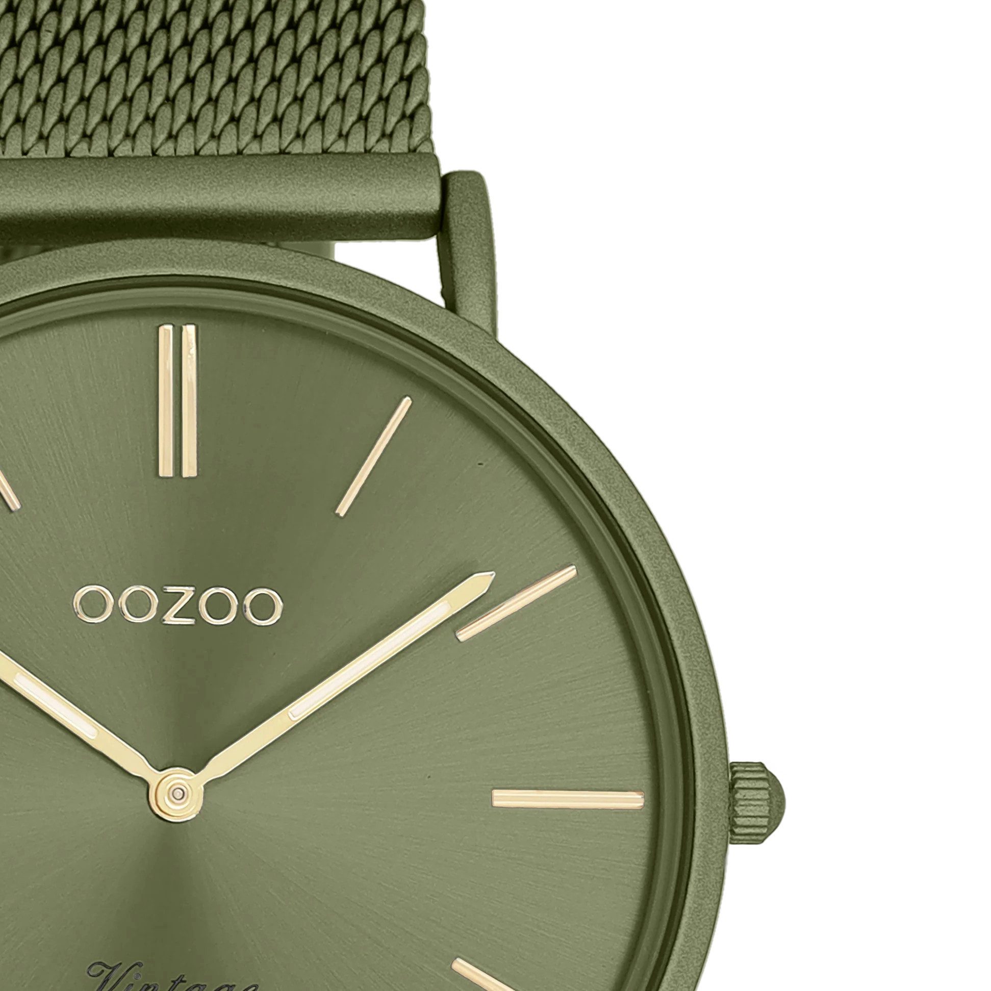 OOZOO Quarzuhr Vintage Armbanduhr C20444 40 mm Khakigrün Milanaiseband Quarz