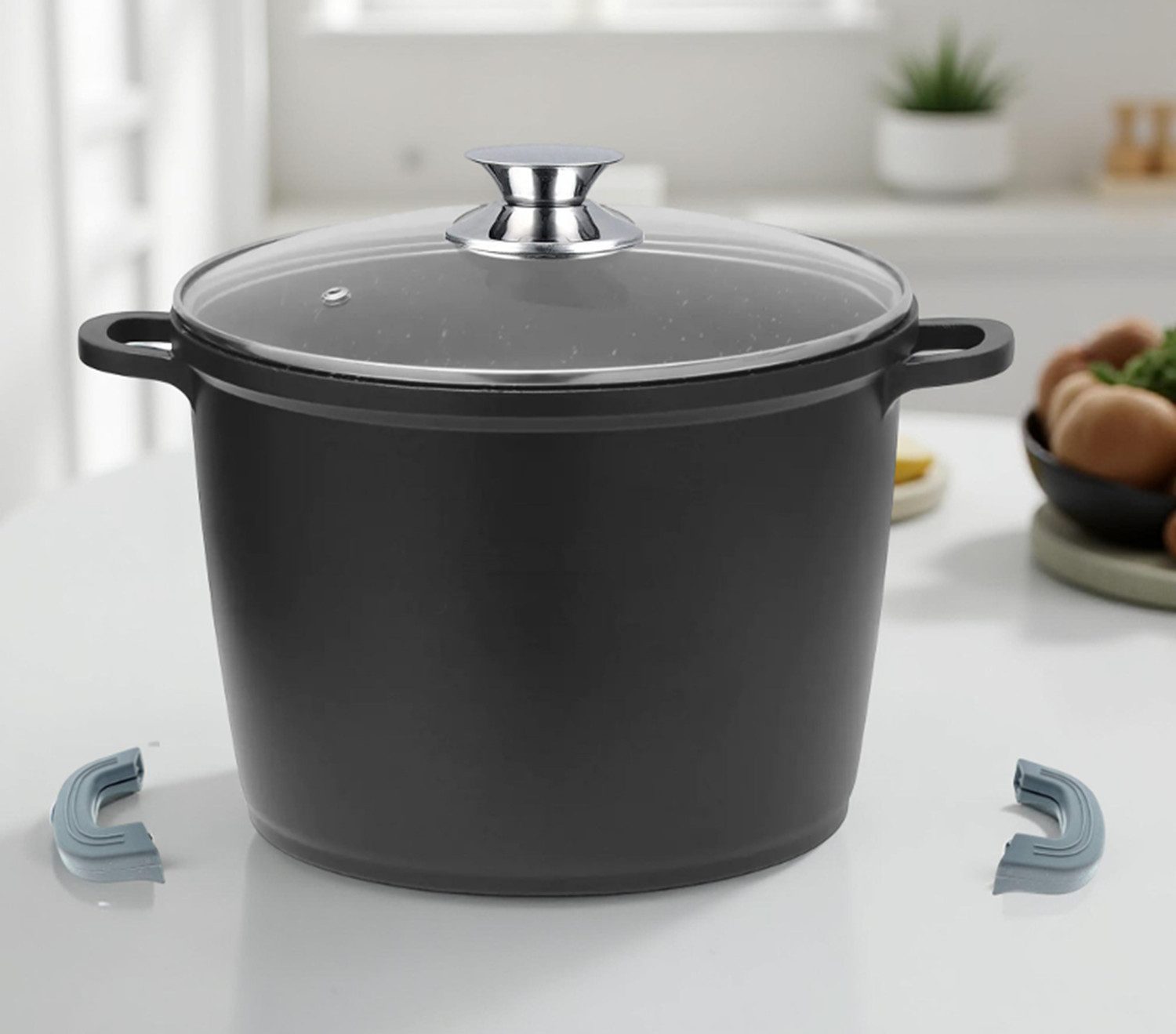 Cheffinger Kochtopf mit Glasdeckel & Silikongriffe, ø32 cm - 15 L - Antihaft, Aluminiumguss (1-tlg), Induktionsgeeignet, mit Glasdeckel