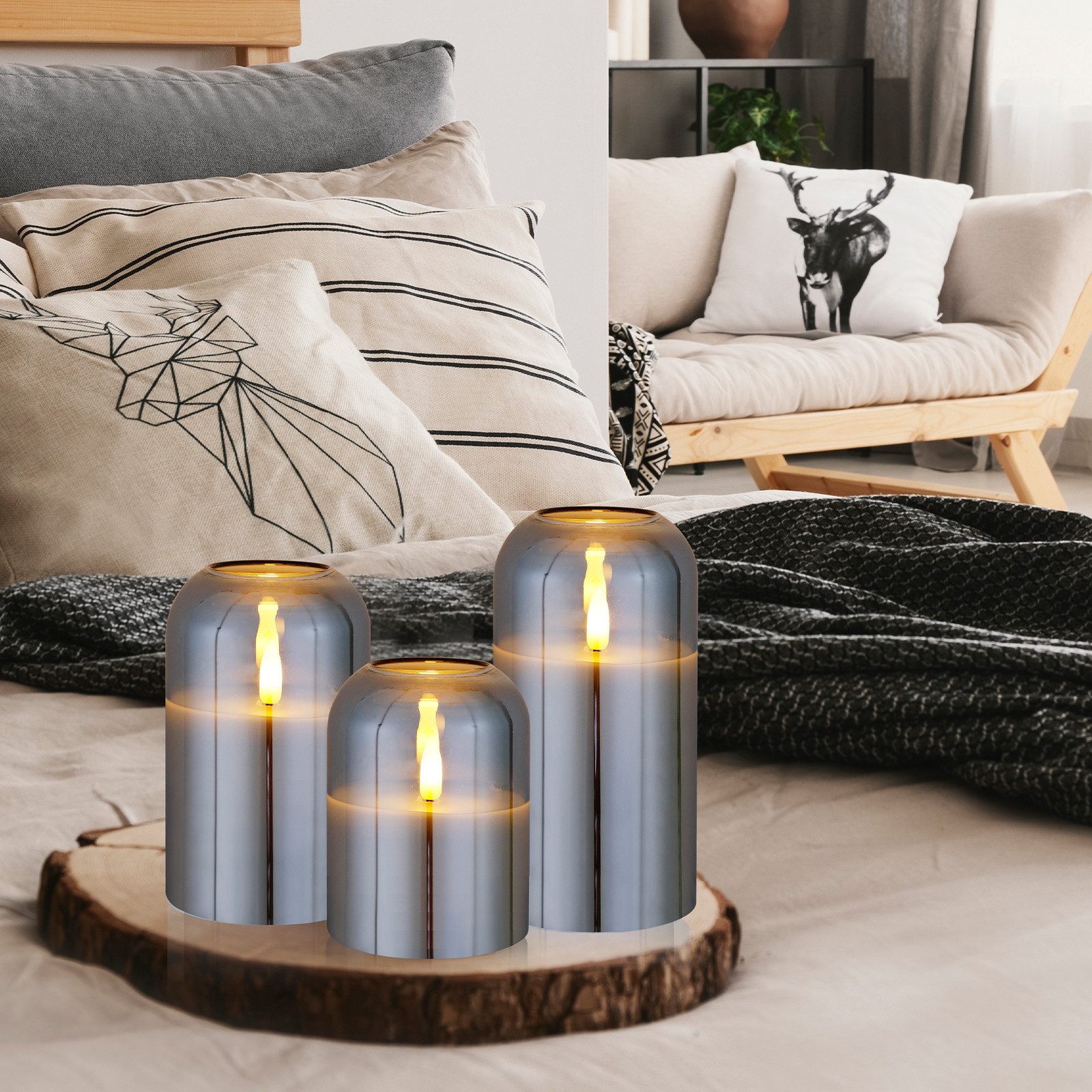 CCLIFE LED-Kerze LED Kerzen 3er Set mit Fernbedienung Timer Funktion 300 Stunden