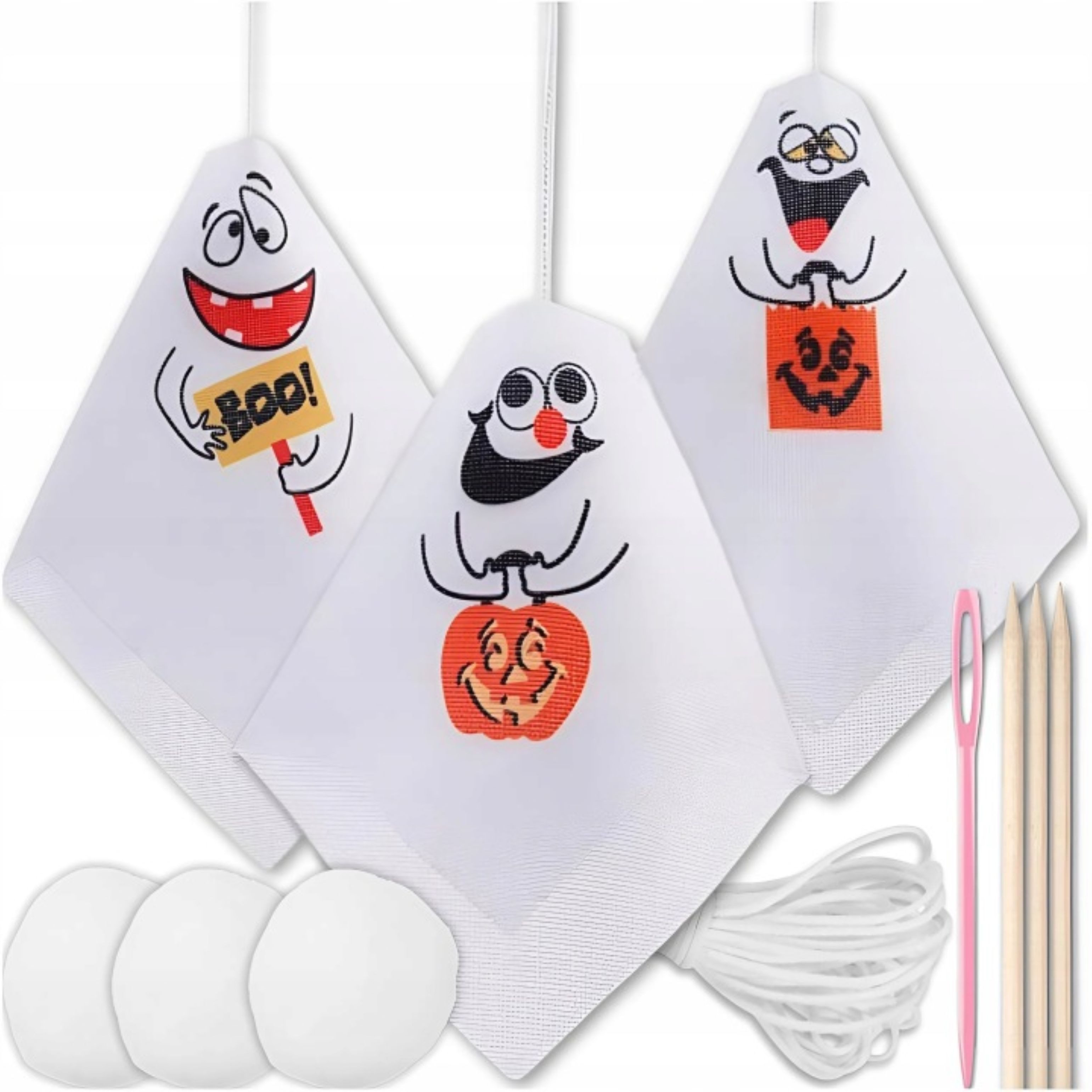 Festivalartikel Hängedekoration Halloween Hängedeko Geister 3er Set Weiße Geister Fenster Garten (1 St)