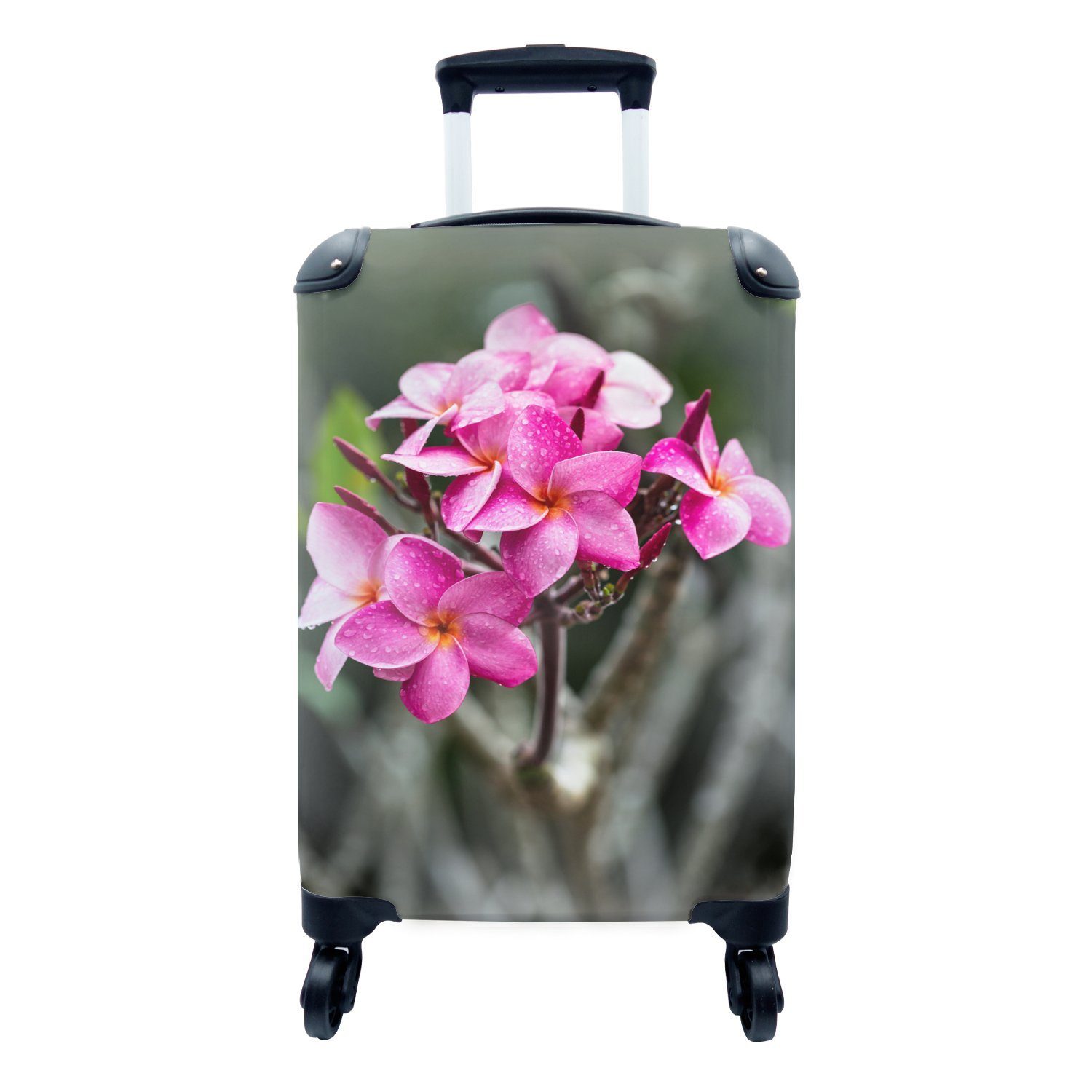 MuchoWow Handgepäckkoffer Plumeria-Blüte mit Regentropfen, 4 Rollen, Reisetasche mit rollen, Handgepäck für Ferien, Trolley, Reisekoffer