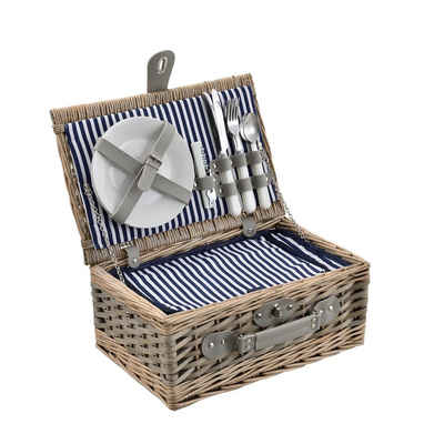 casa.pro Besteck-Set (2-tlg), Weide, Picknickkorb mit Besteck für 2 Personen Blau-Weiß gestreift
