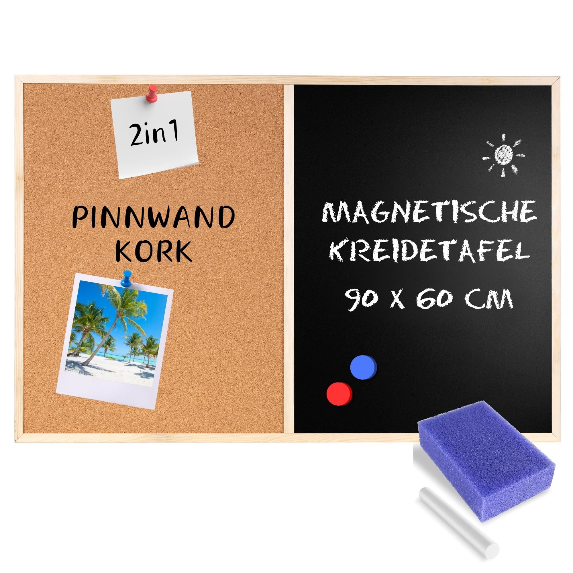 Magnettafel 2in1 Kombitafel, Pinnwand Magnettafel Kork & Kreidetafel Magnetisch