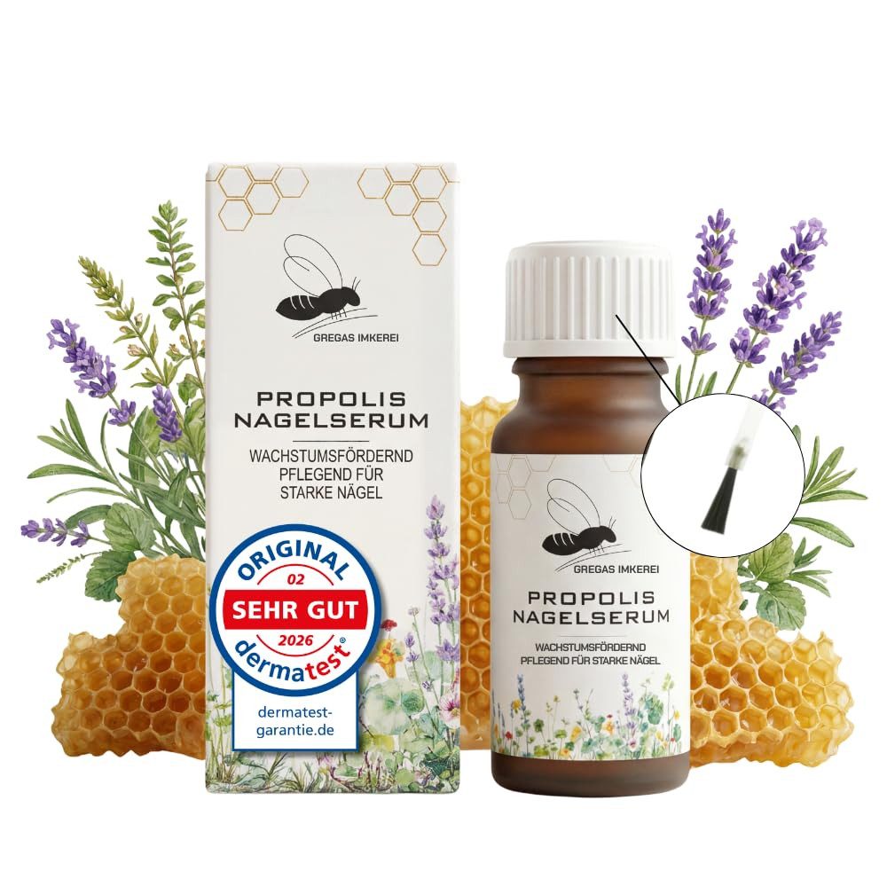 Grega´s Imkerei Nagelpflegeserum Propolis Nagelserum 10 ml - Derma Test 2026 „Sehr gut“, 1-tlg., mit integrierte Pinsel-Applikator, mit hochdosiertem Propolis Extrakt und ätherischen Ölen