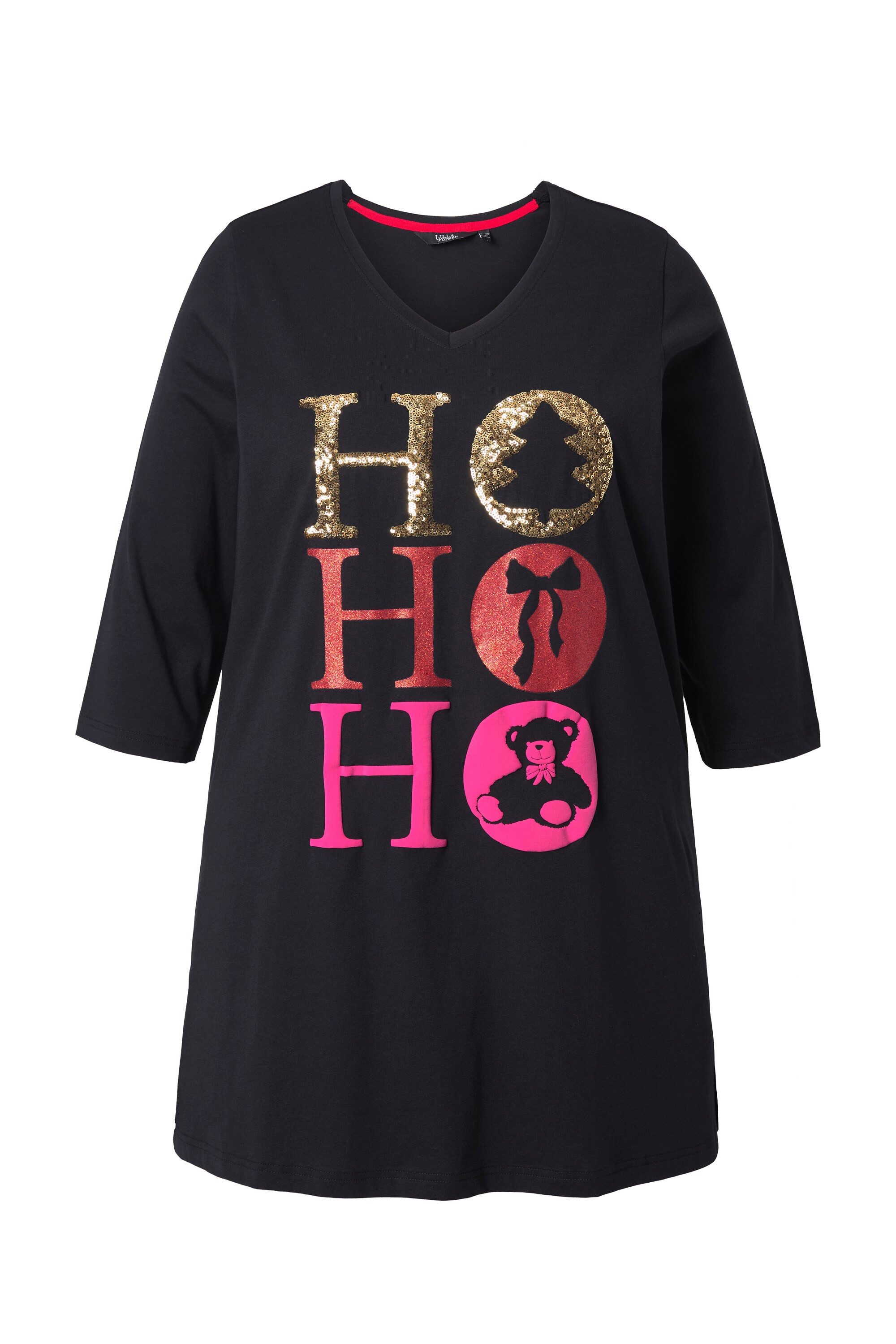 Ulla Popken Longshirt Longshirt Ho Ho Ho A-Linie V-Ausschnitt Langarm günstig online kaufen