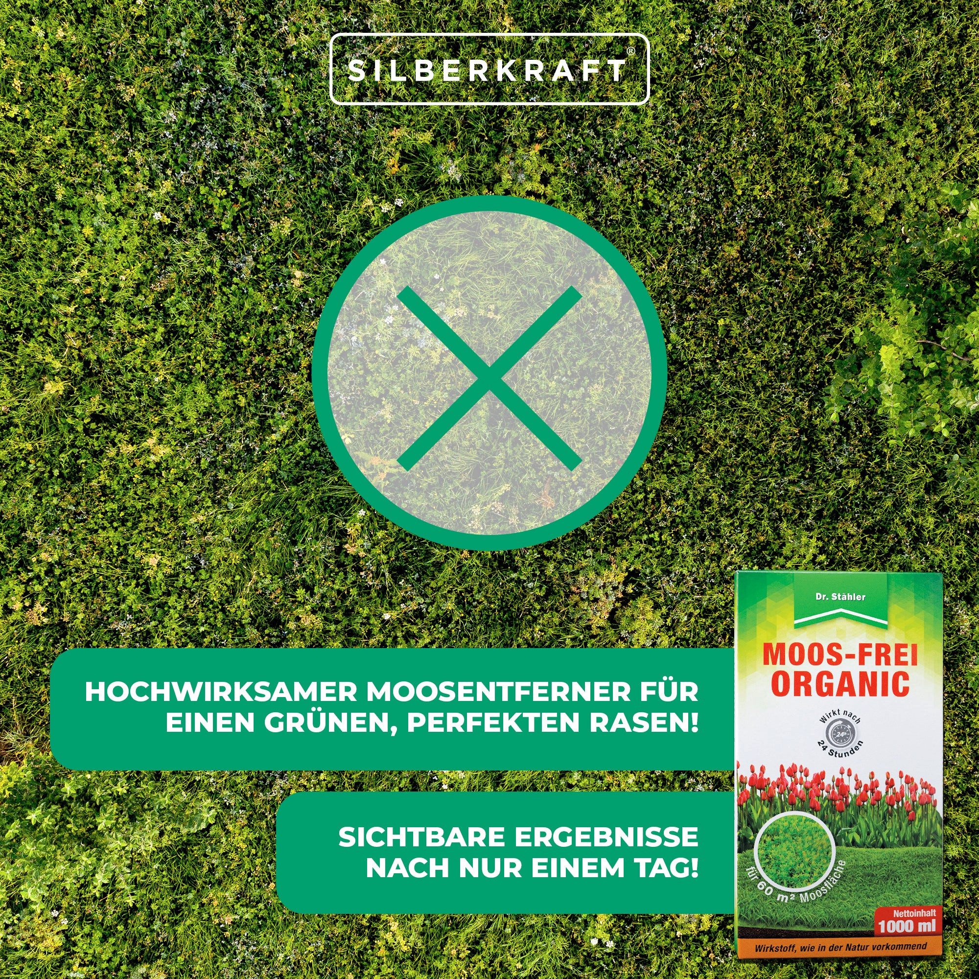 Dr. Stähler Unkrautbekämpfungsmittel Moos-Frei Organic: Hochwirksamer Moosentferner, 1000 ml, 1 x 1000 ml Moos-Frei Bio Schnell wirksam & ohne Rostflecken, Moos-Frei Organic – Bio-Moosentferner für Rasen, Wege & Steine