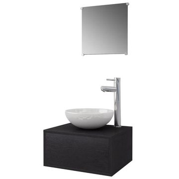 vidaXL Badezimmer-Set 4-tlg Badmöbel-Set mit Waschbecken und Wasserhahn Schwarz Badezimmer