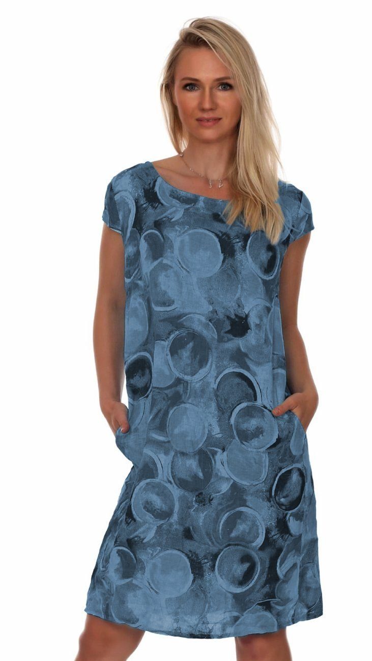 Charis Moda A-Linien-Kleid Leinenkleid Sommerkleid Belli Rotondi Kurzarm