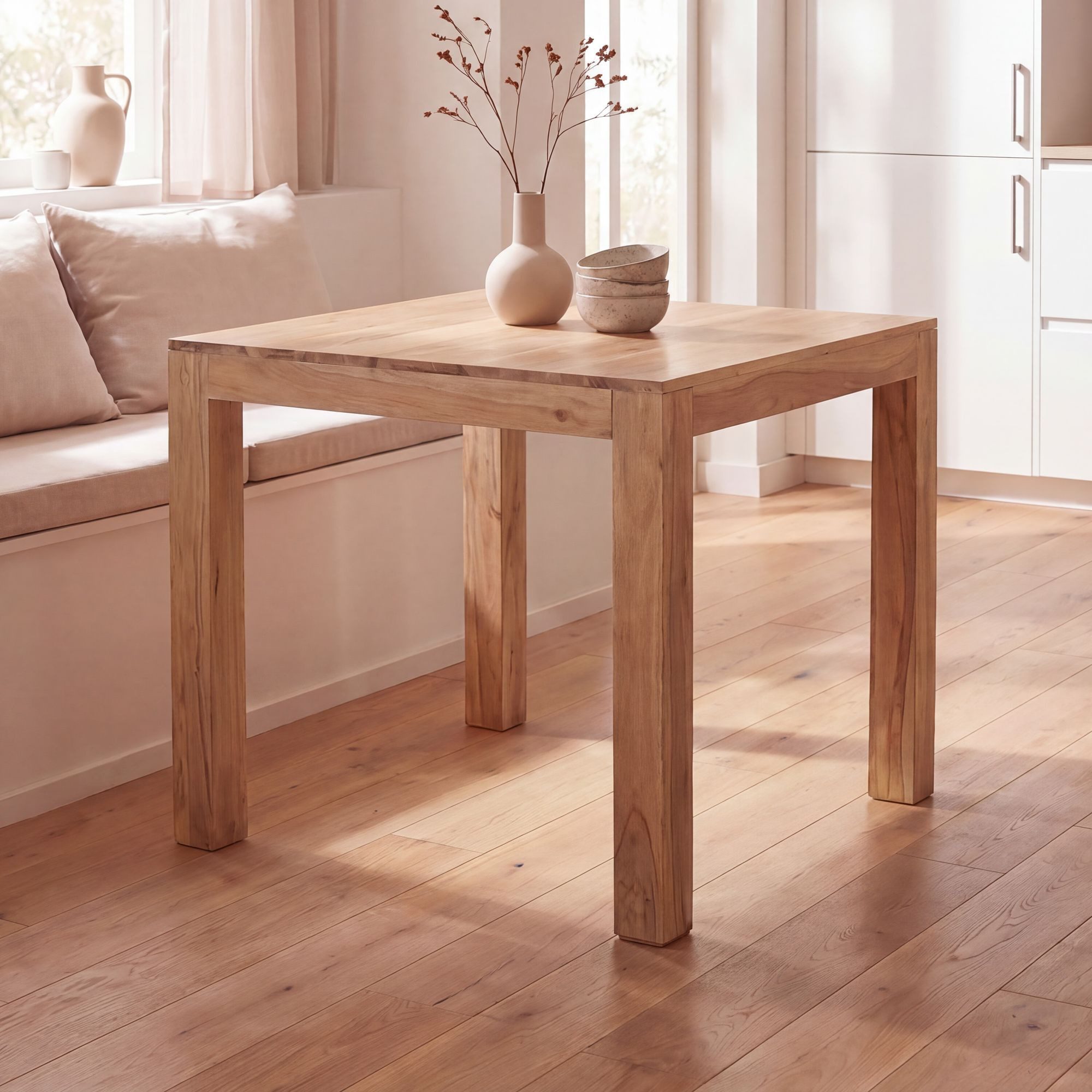 FINEBUY Esstisch FB39799 Esstisch 80cm Massivholz Esszimmertisch Küchentisch (Akazie Massivholz 80x80x76 cm Esszimmertisch), Küchentisch Esszimmer Modern, bis zu 4 Personen