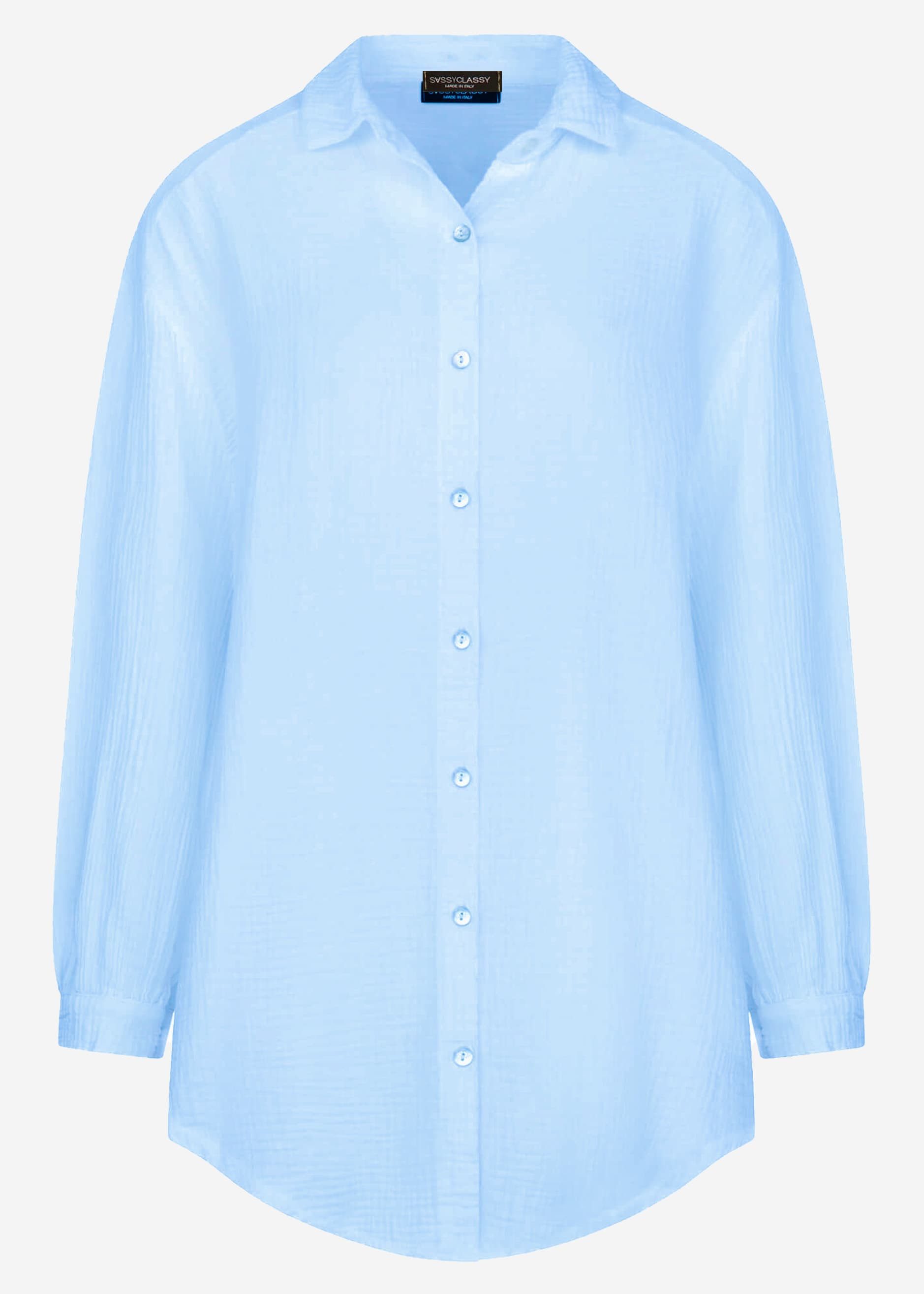 SASSYCLASSY Longbluse Oversize Musselin Bluse Damen Langarm Elegant Hemdblu günstig online kaufen