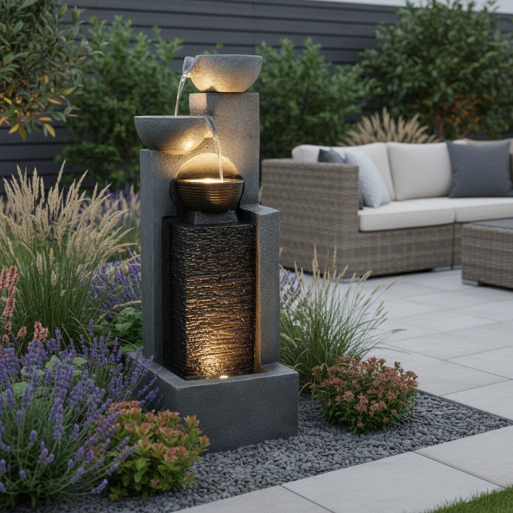 Arnusa Gartenbrunnen Großer Springbrunnen mit Beleuchtung Kaskade Wasserfall Krüge, 109cm Höhe
