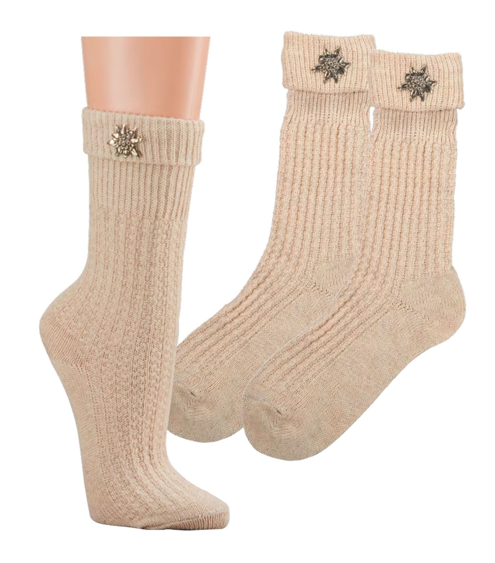 Wowerat Trachtensocken 2 Paar Trachtensocken mit Edelweiß-Pin Umschlag-Söck günstig online kaufen
